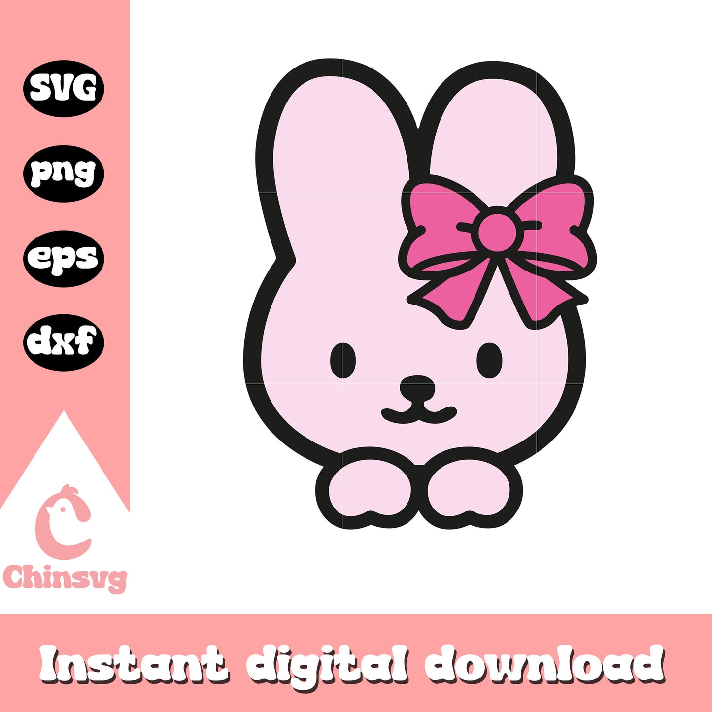 Pink bunny of hello kitty head svg design, hello kitty bunny friend svg