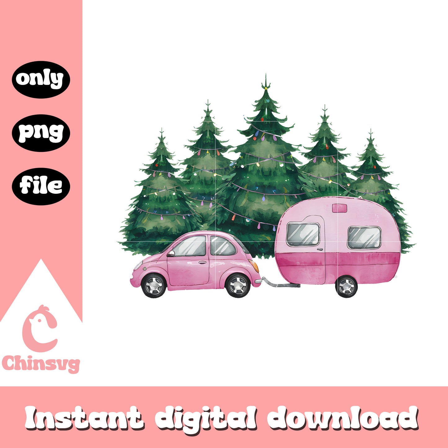 Pink cars christmas trees design png, christmas clip art png