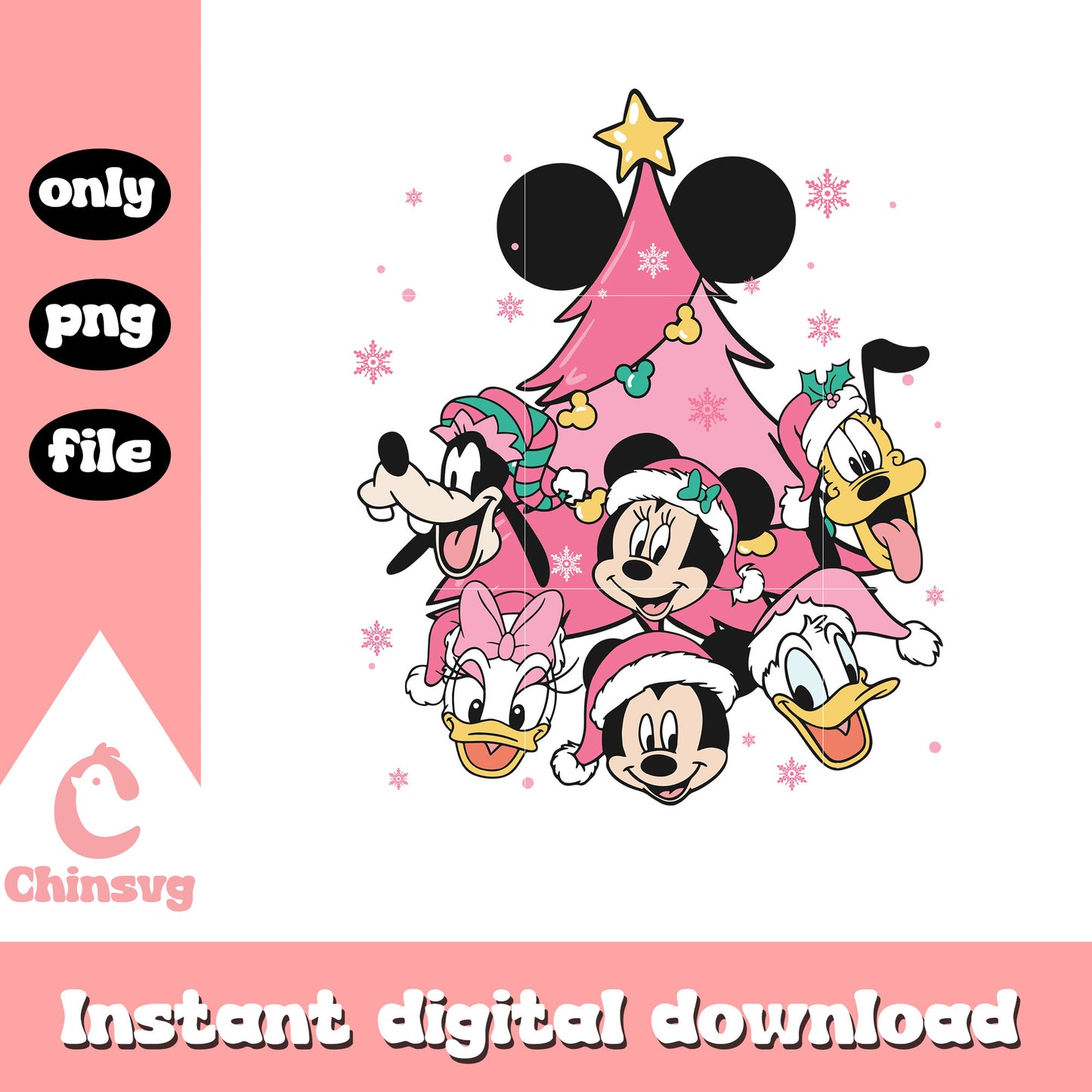 Pink christmas tree mickey design png, pink christmas tree png