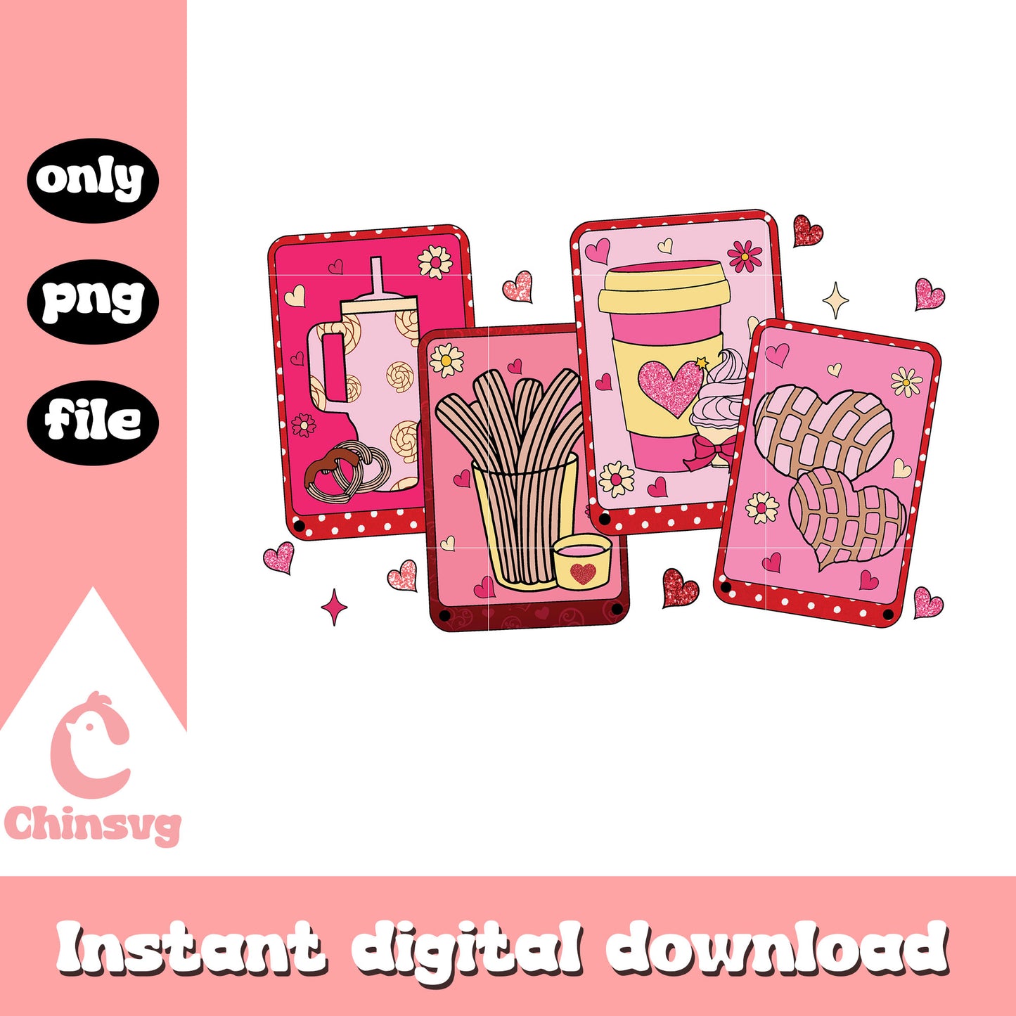 Pink coffee conchas valentine png, valentines day designs png