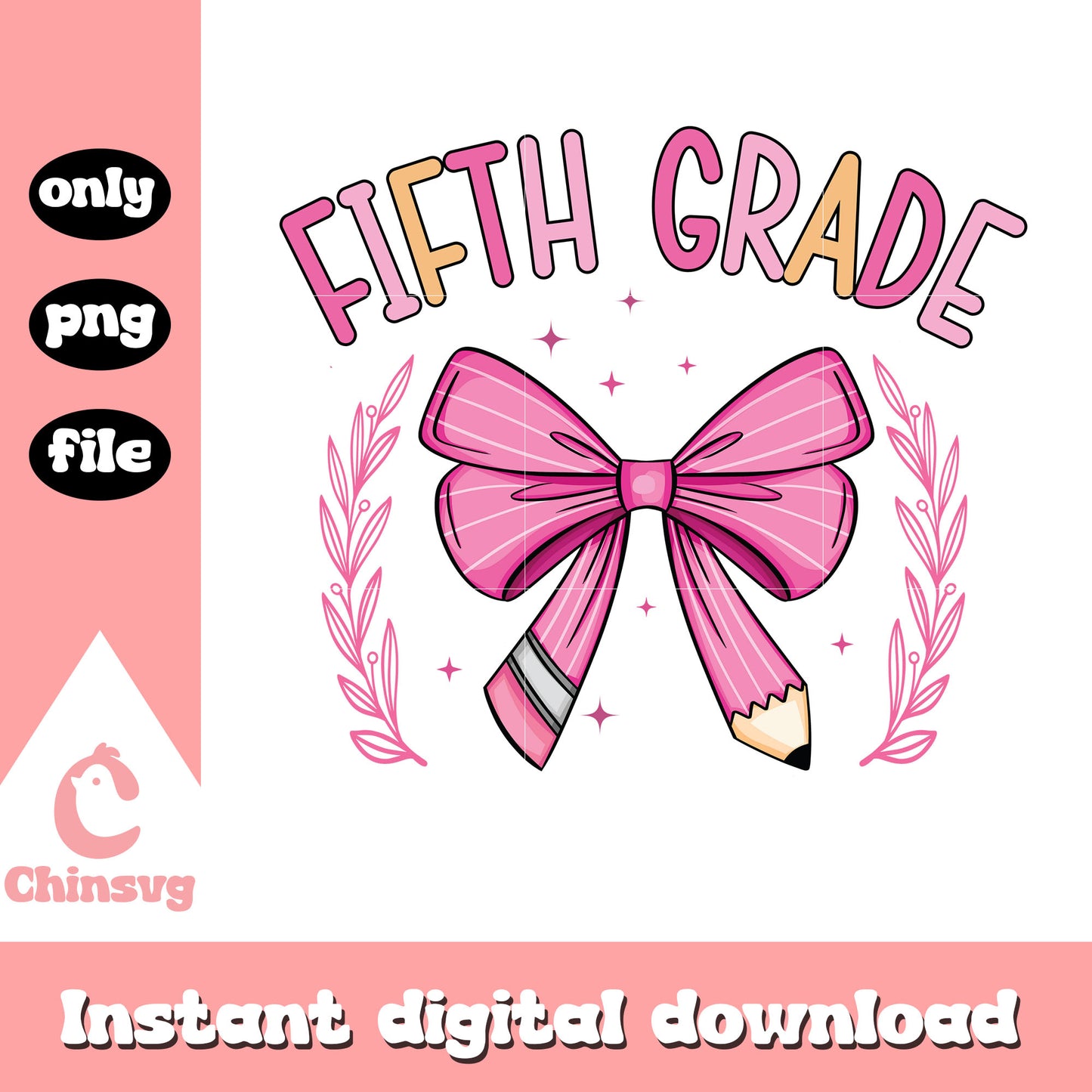 Pink coquette bow fifth grade design png, happy back to school png