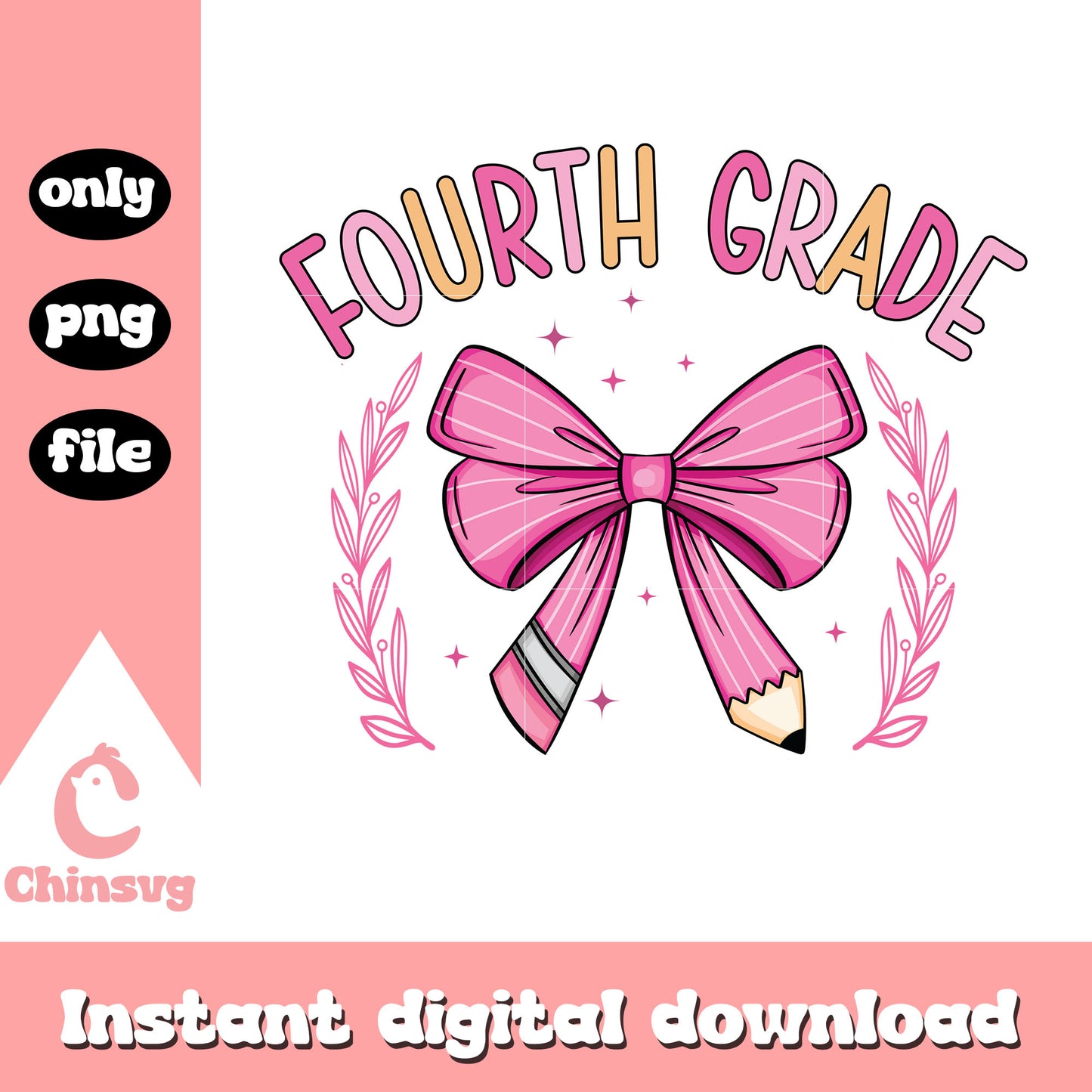 Pink coquette bow fourth grade design png, back to school clipart png