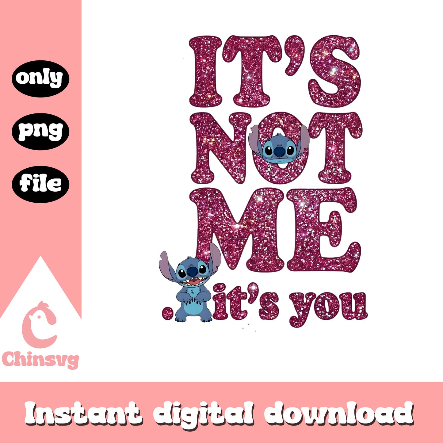 Pink glitter stitch valentine png, stitch valentines day png