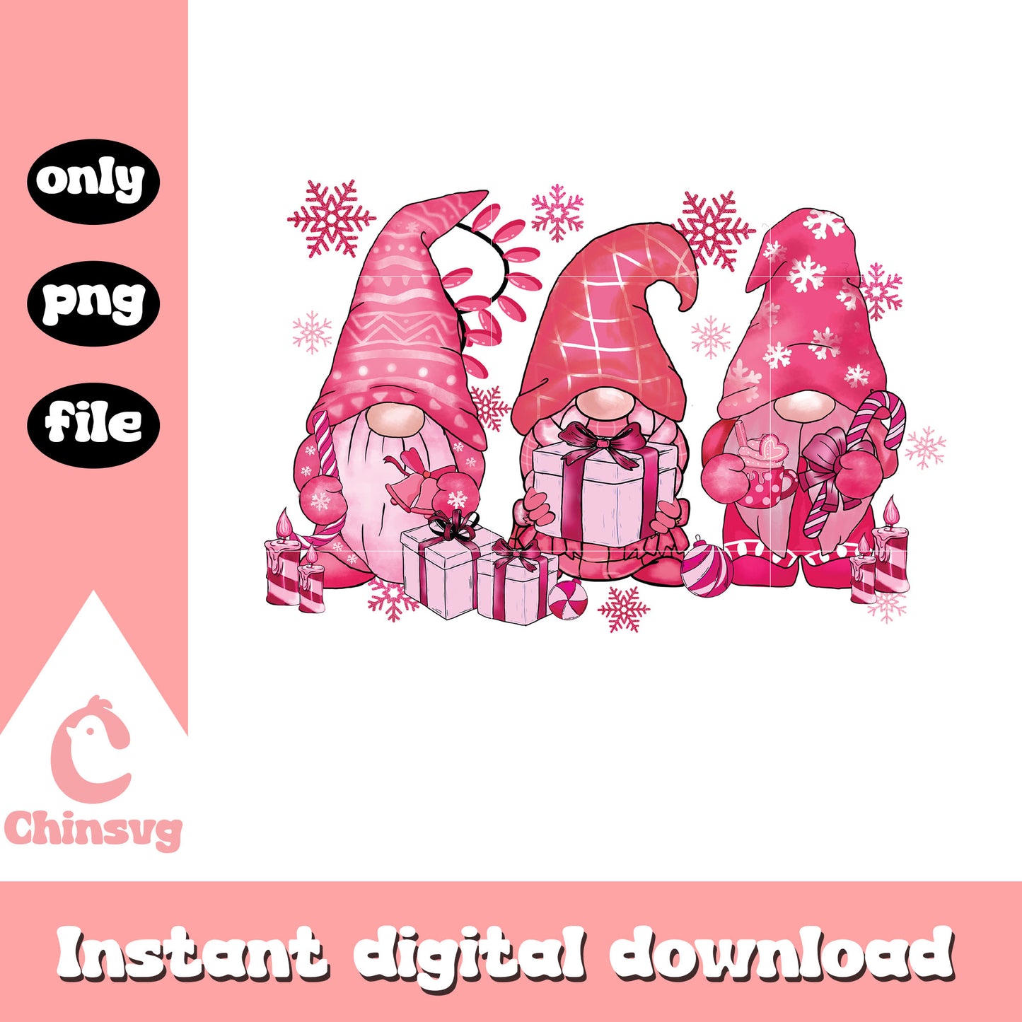 Pink gnomes merry christmas png, gnomes for christmas png