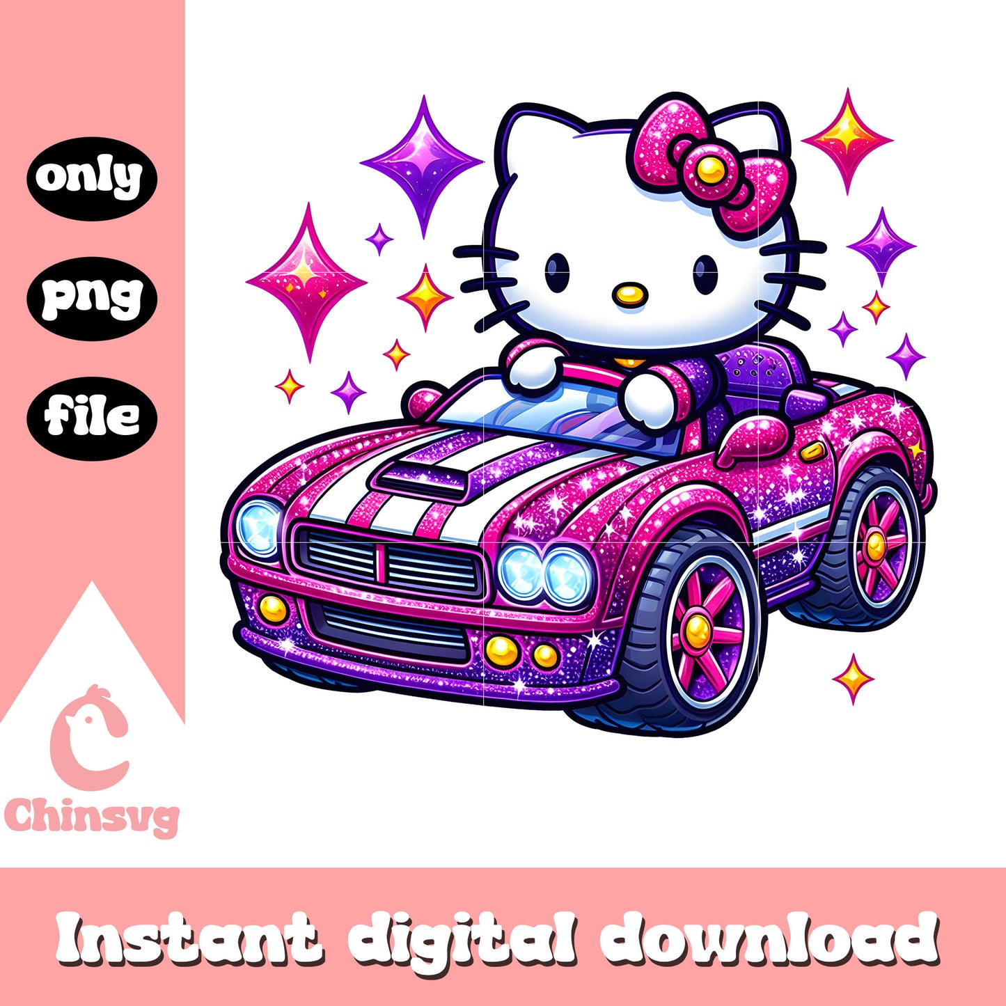 Pink hello kitty drive car png, hello kitty character png