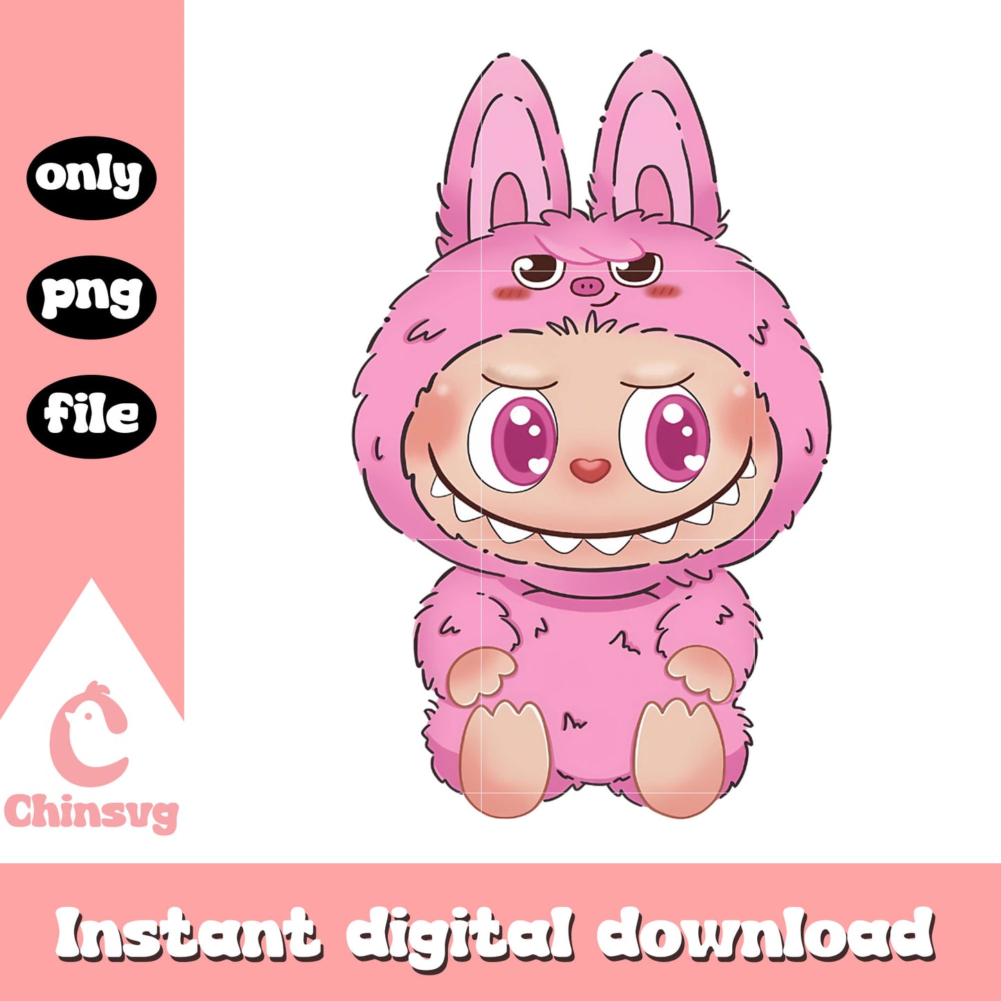 Pink labubu costume design png, pink labubu png, labubu art png