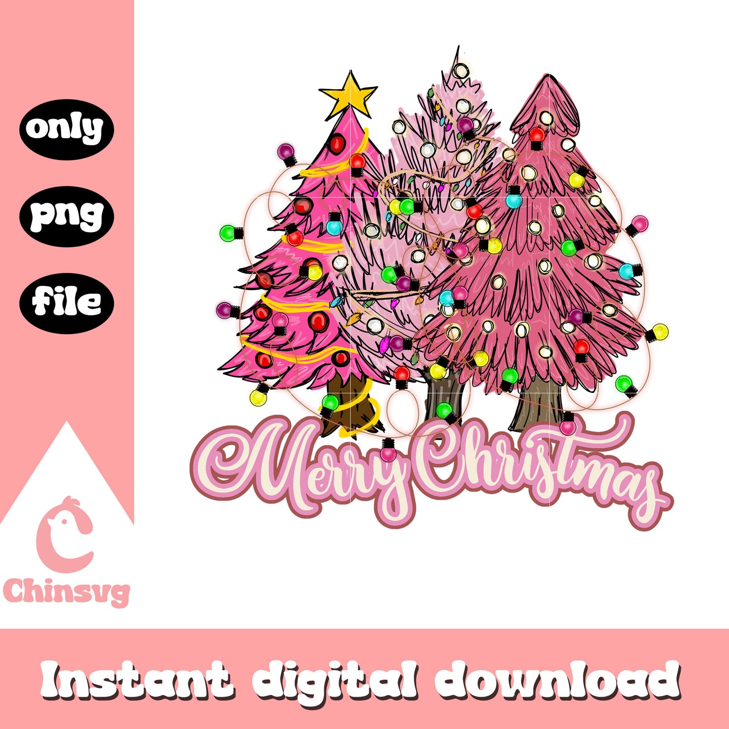 Pink merry christmas trees lighs png, pink christmas lights png