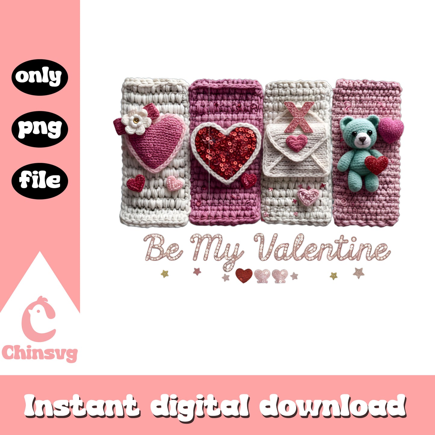 Pink valentine bear crochet png, valentines day love png