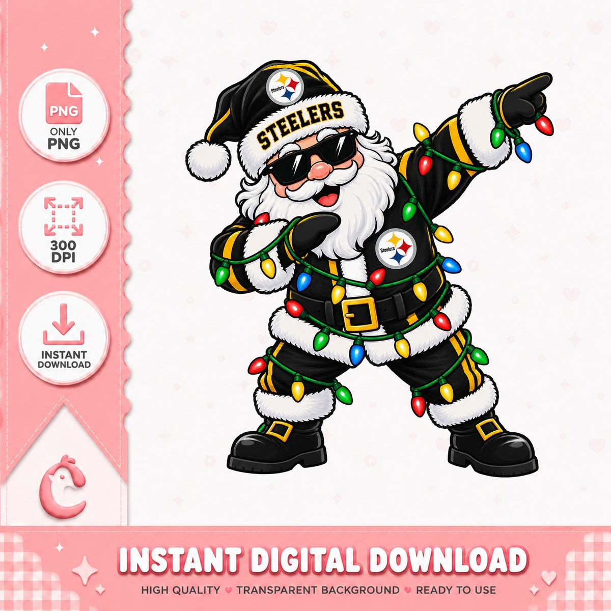 Pittsburgh Steelers Santa Claus PNG, Christmas Football, PNG