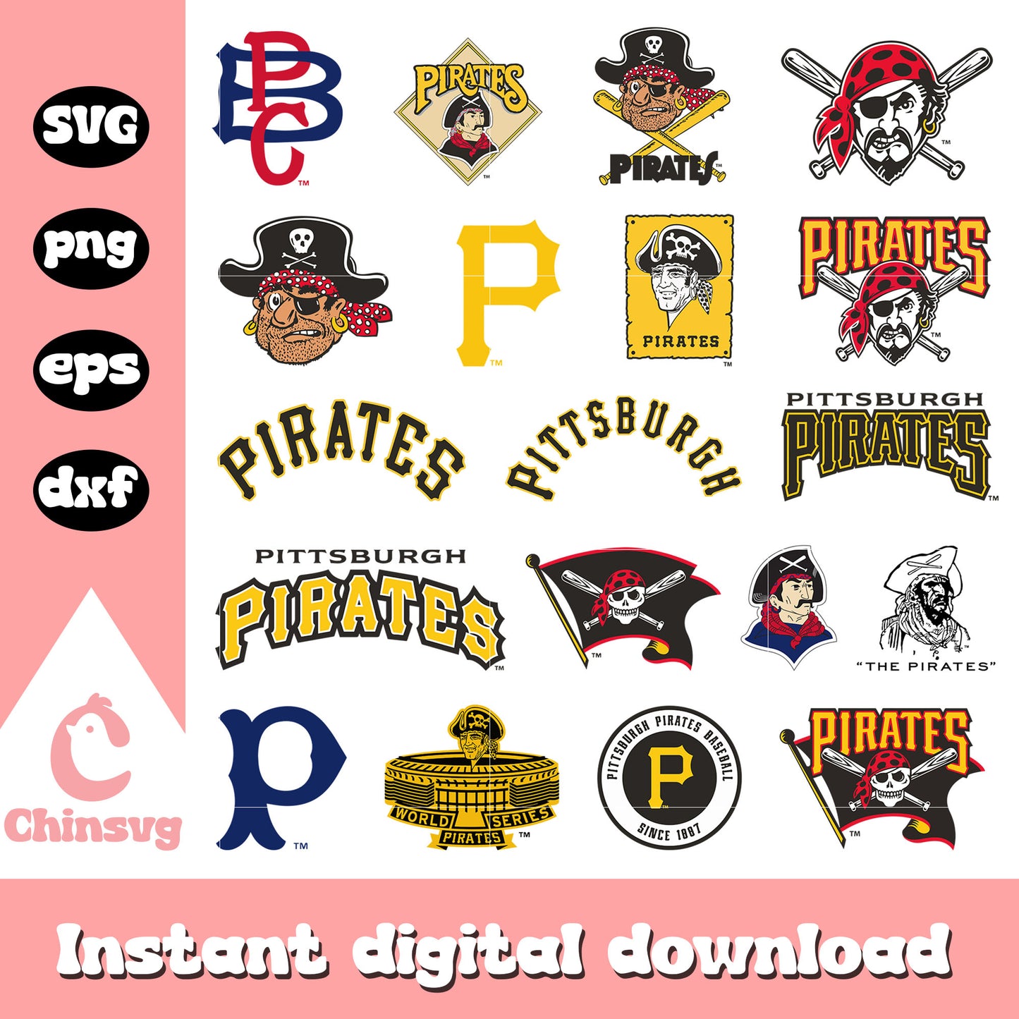 Pittsburgh pirates logo design bundle svg, pittsburgh pirates svg