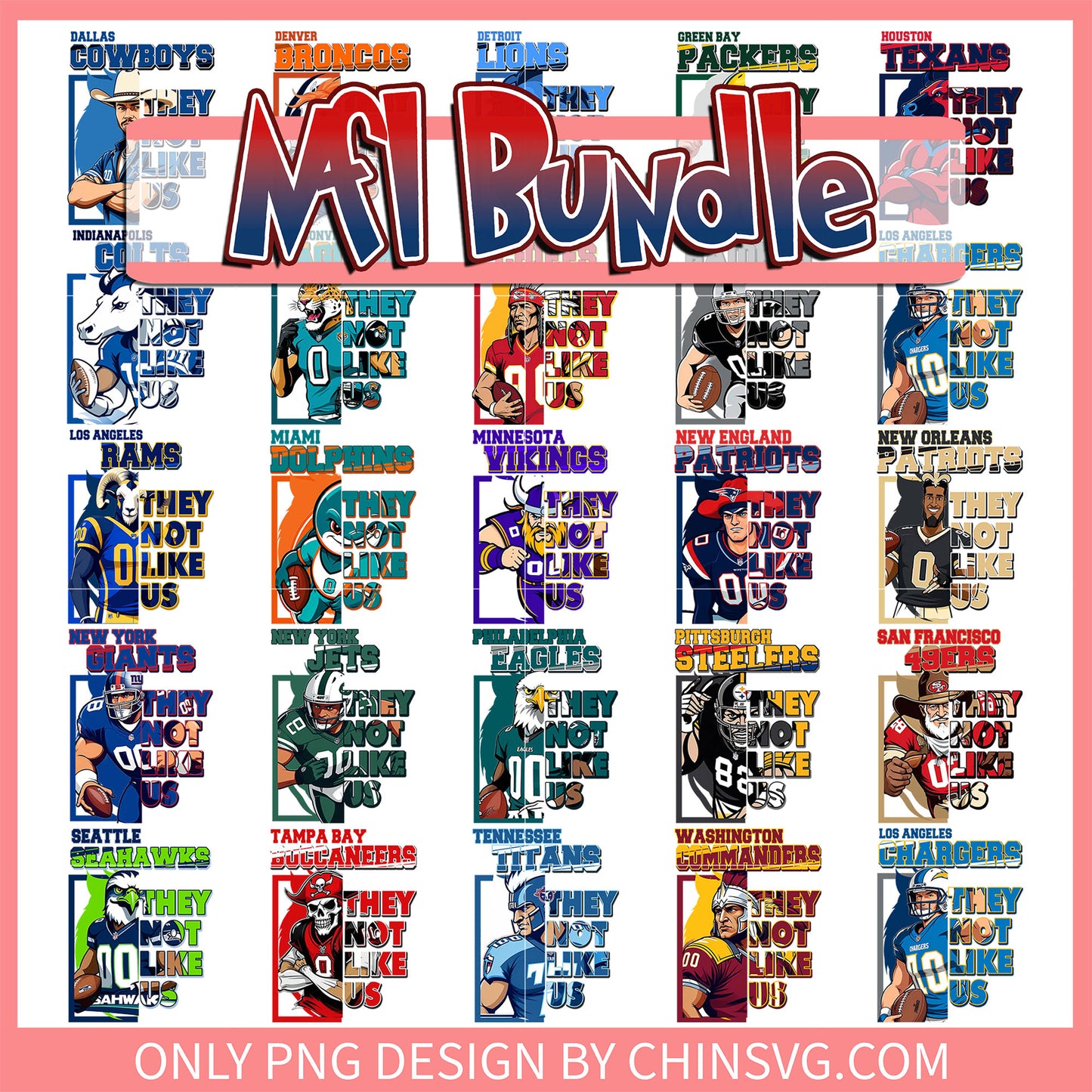 Player they not like us bundle png, list of all 32 nfl teams png