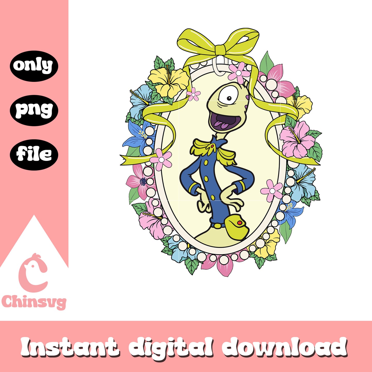 Pleakley disney mirror design png, vintage mirror png, cartoon png