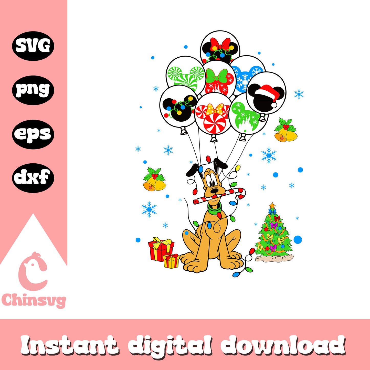 Pluto dog christmas balloon svg, disney christmas characters svg