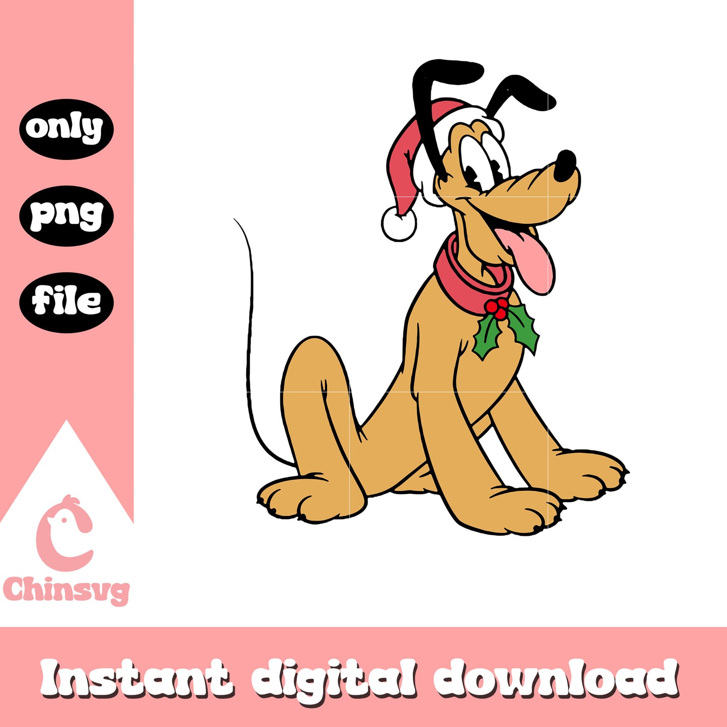 Pluto dog santa hat christmas design png, pluto christmas png
