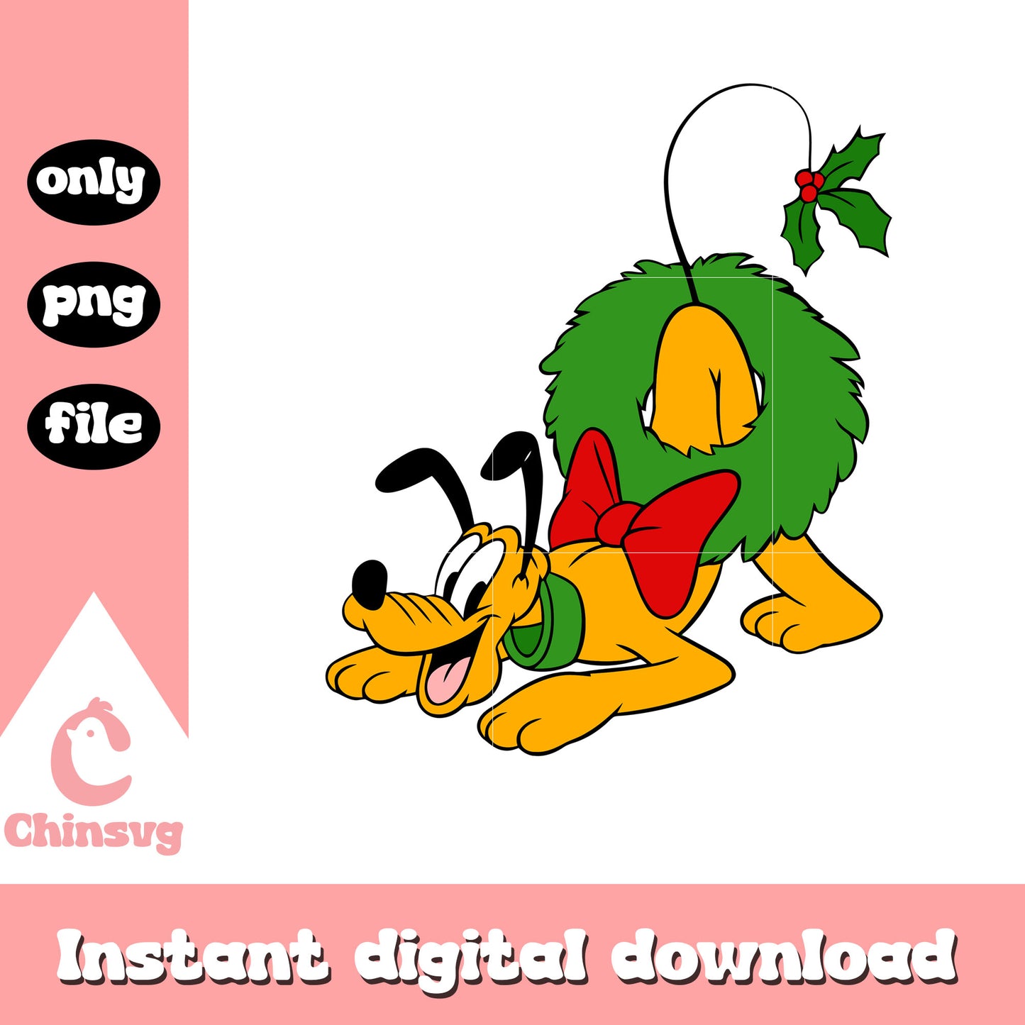 Pluto dog with wreath funny christmas png, pluto christmas png