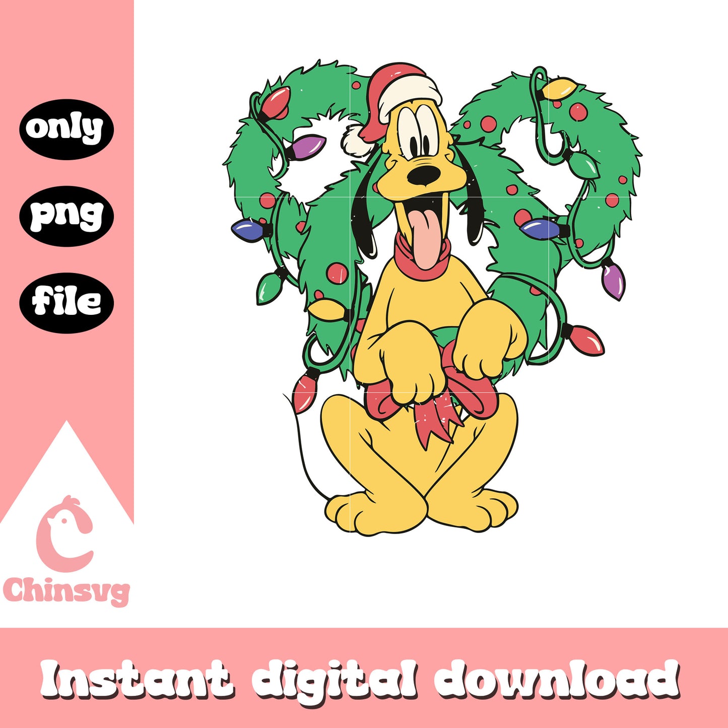 Pluto dog wreath mickey ears christmas png, pluto christmas png