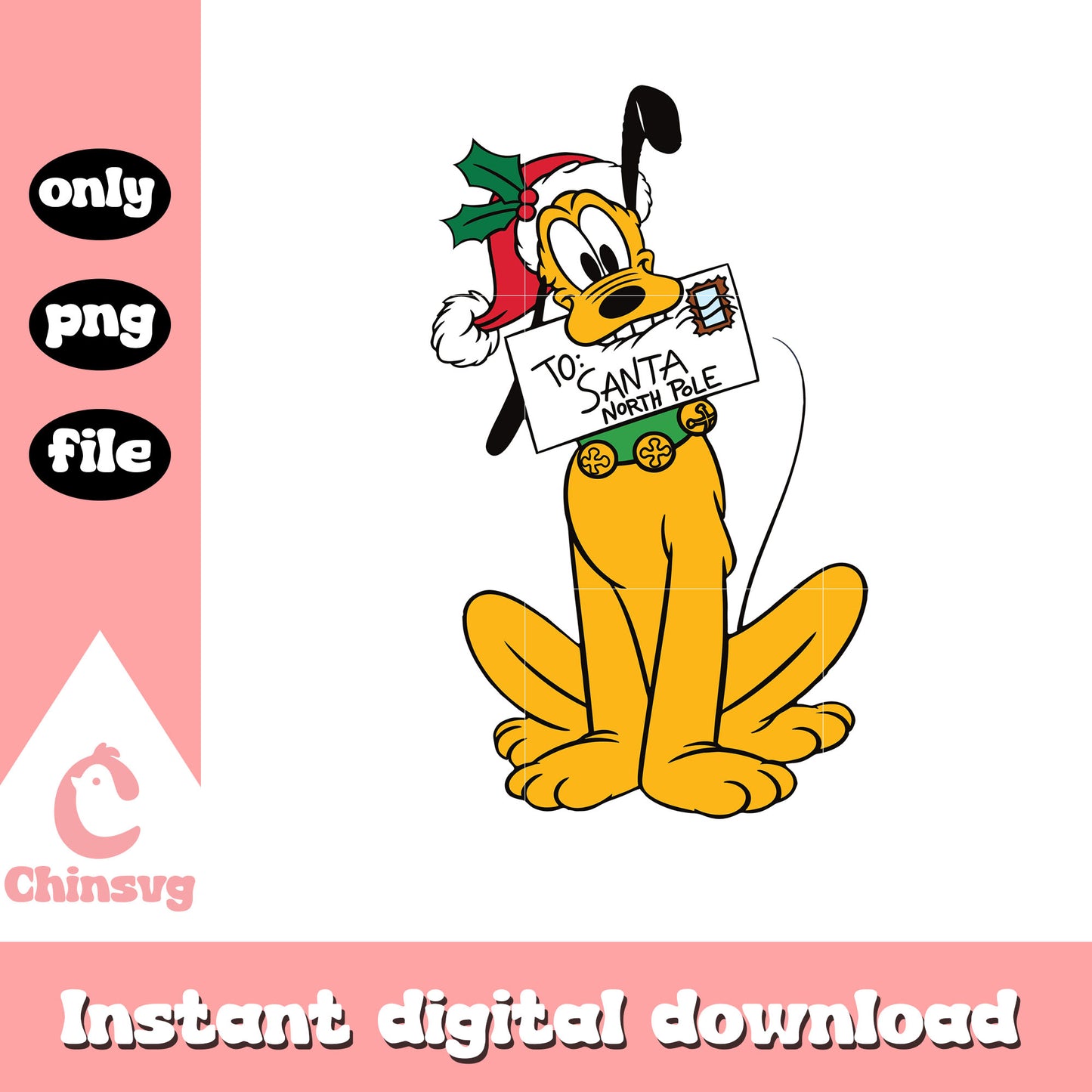 Pluto to santa letter christmas design png, pluto disney png