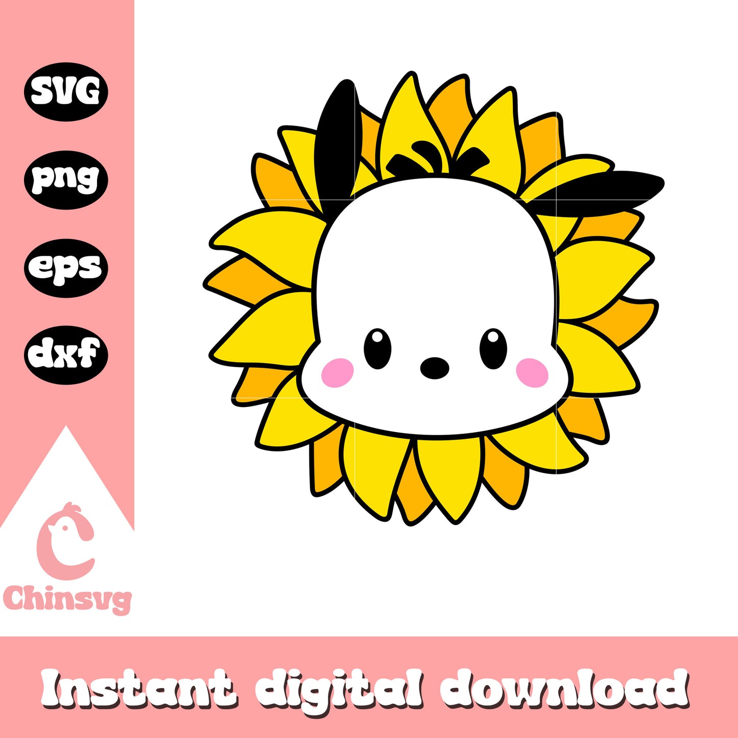 Pochacco face sunflower svg, pochacco cartoon svg, sanrio cartoon svg