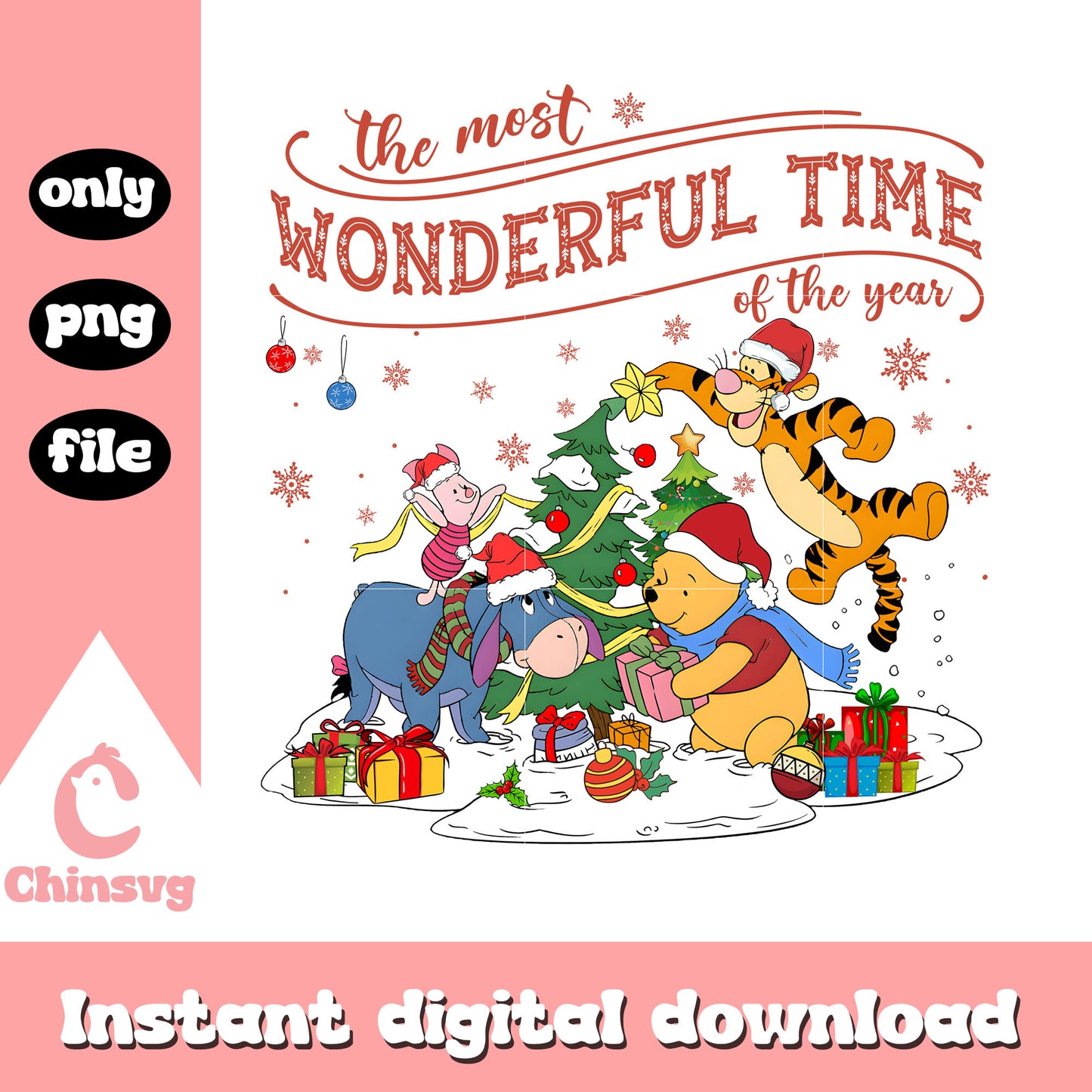 Pooh and friends wonderful time christmas png, pooh christmas png