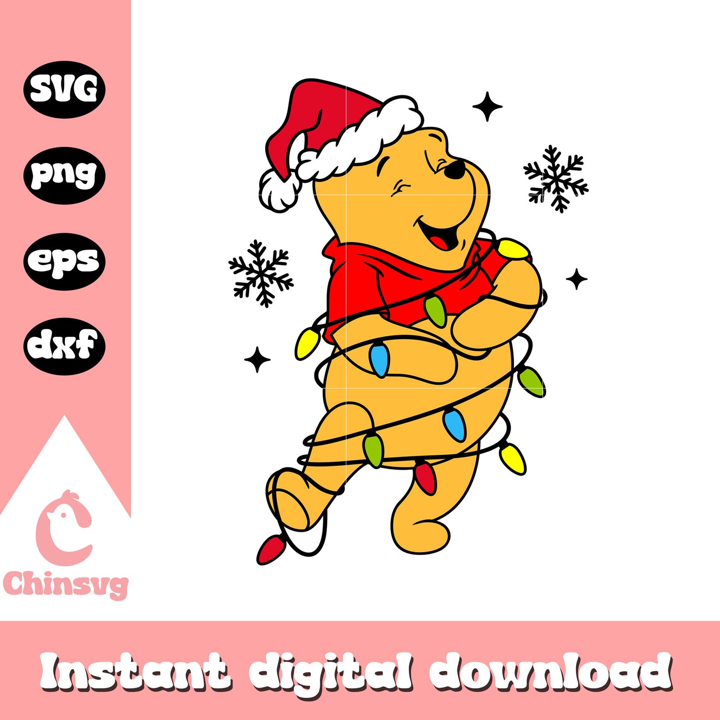 Pooh bear christmas lights svg, winnie the pooh christmas svg