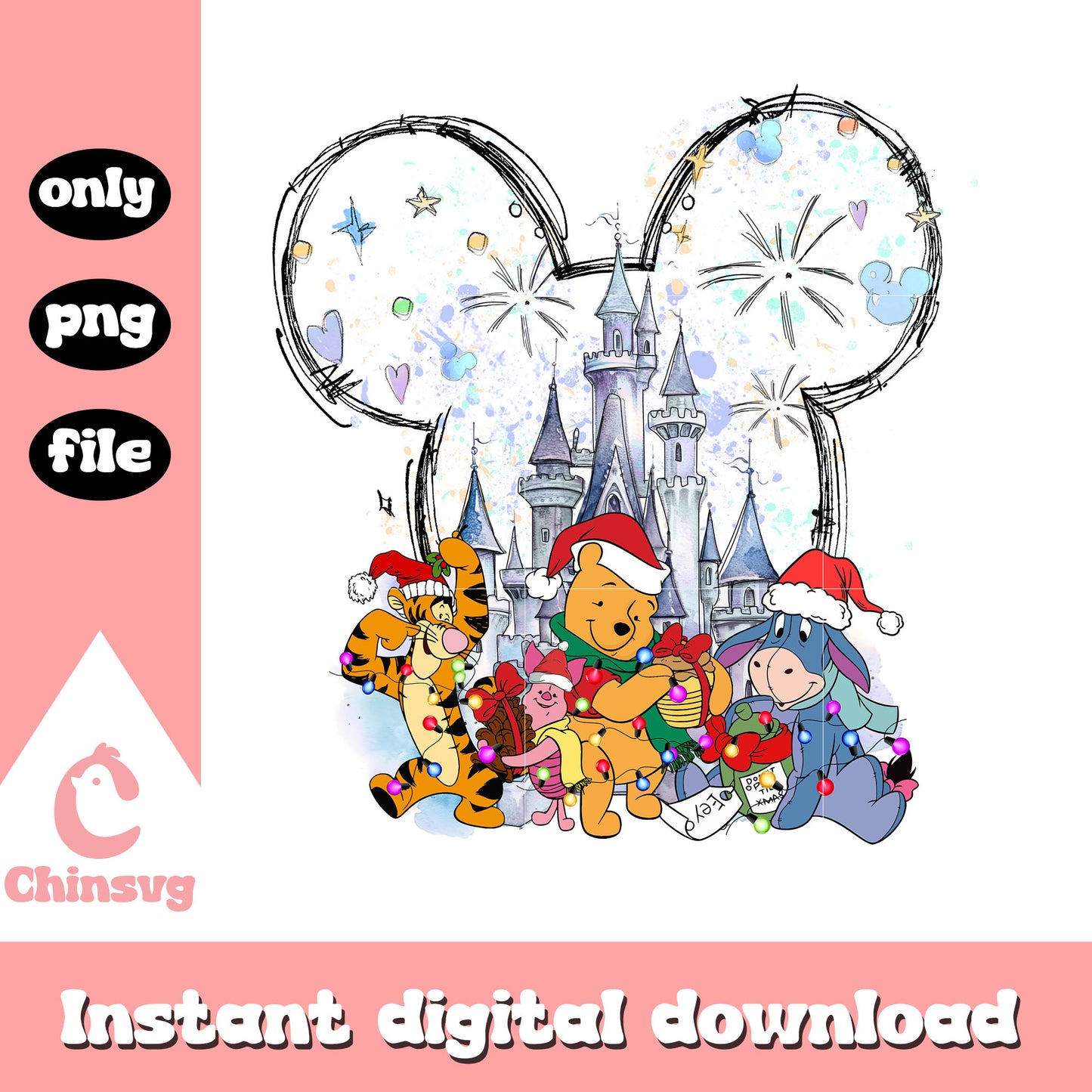 Pooh friends christmas png, winnie the pooh christmas png