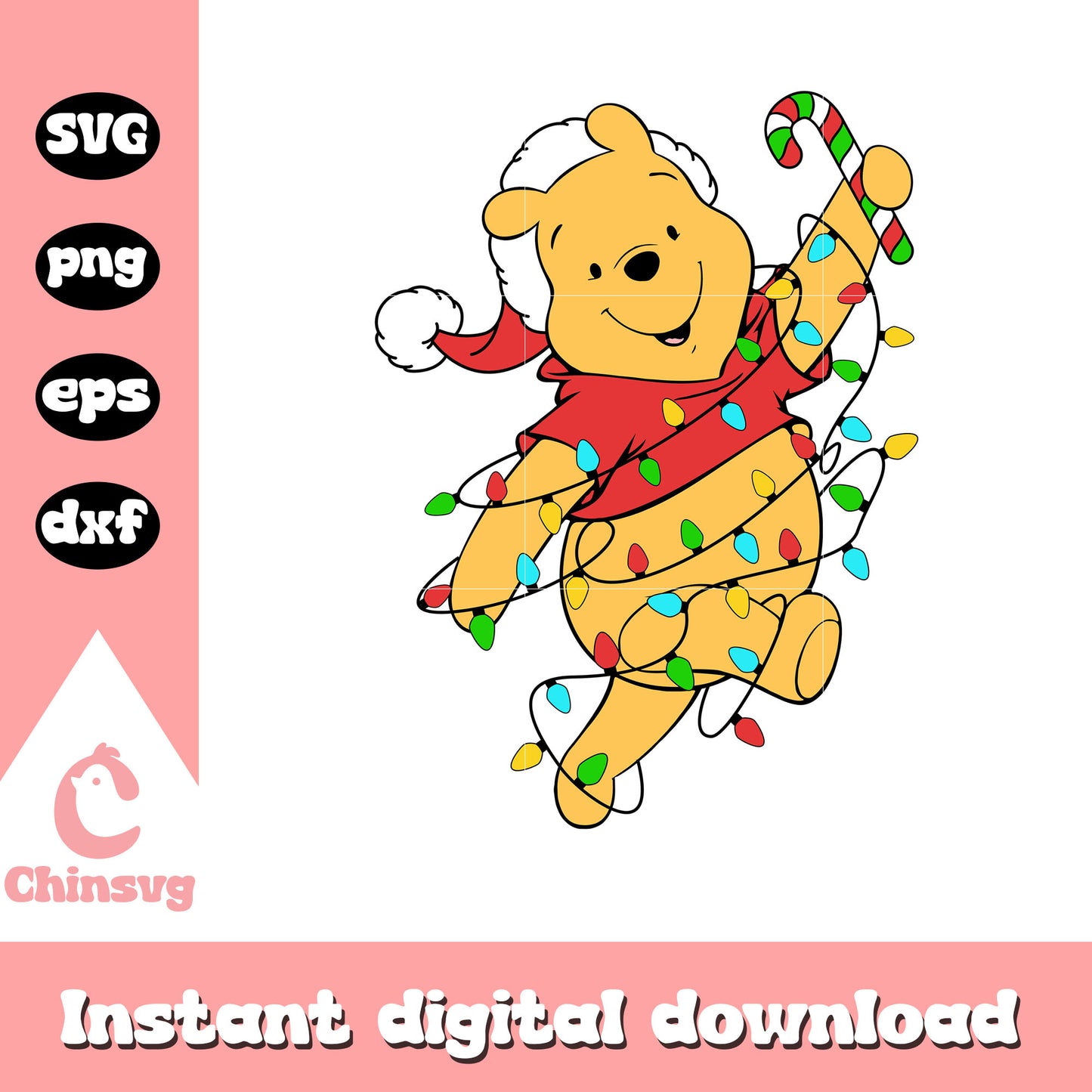 Pooh light christmas svg, winnie the pooh christmas svg