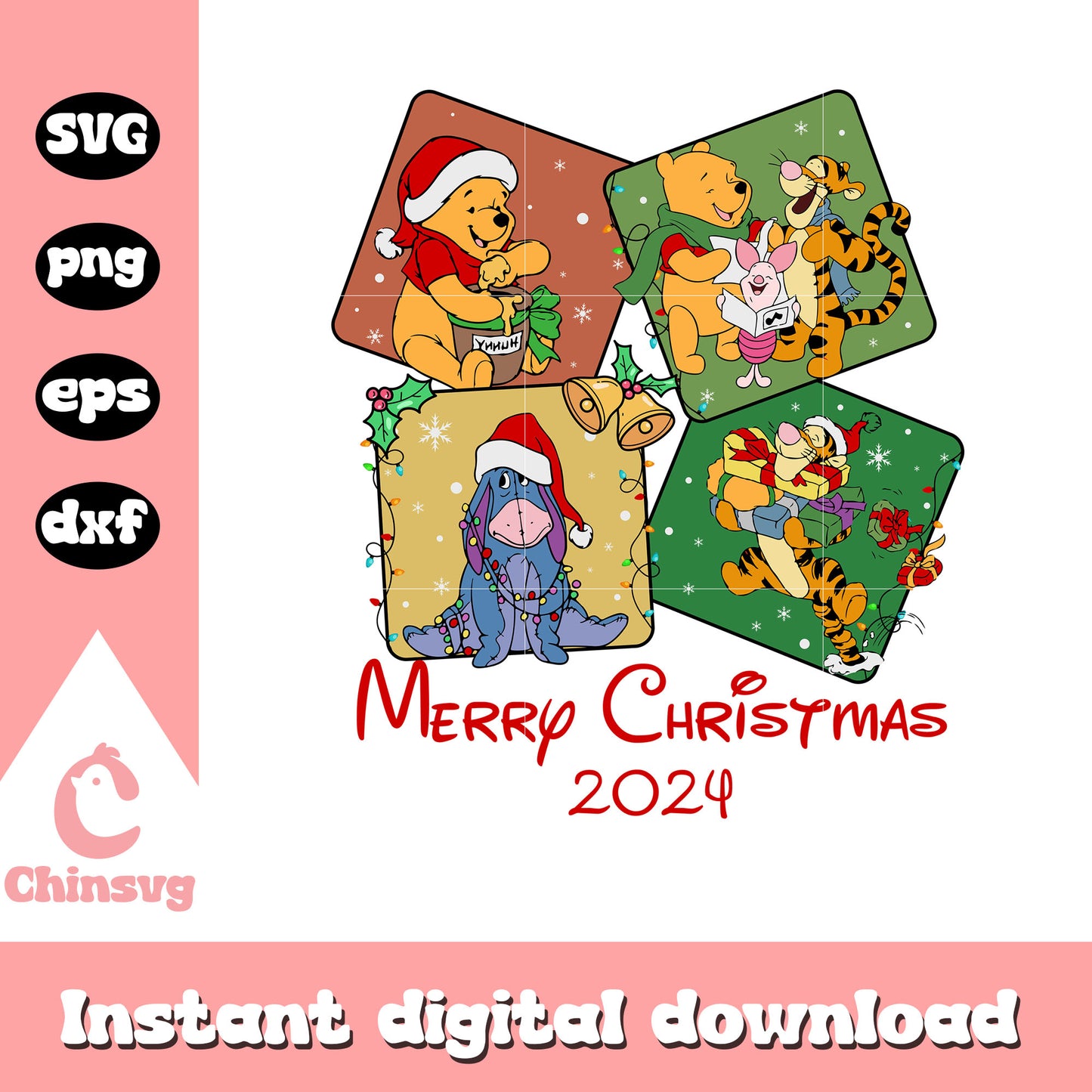 Pooh and friends merry christmas svg, disney christmas decorations svg