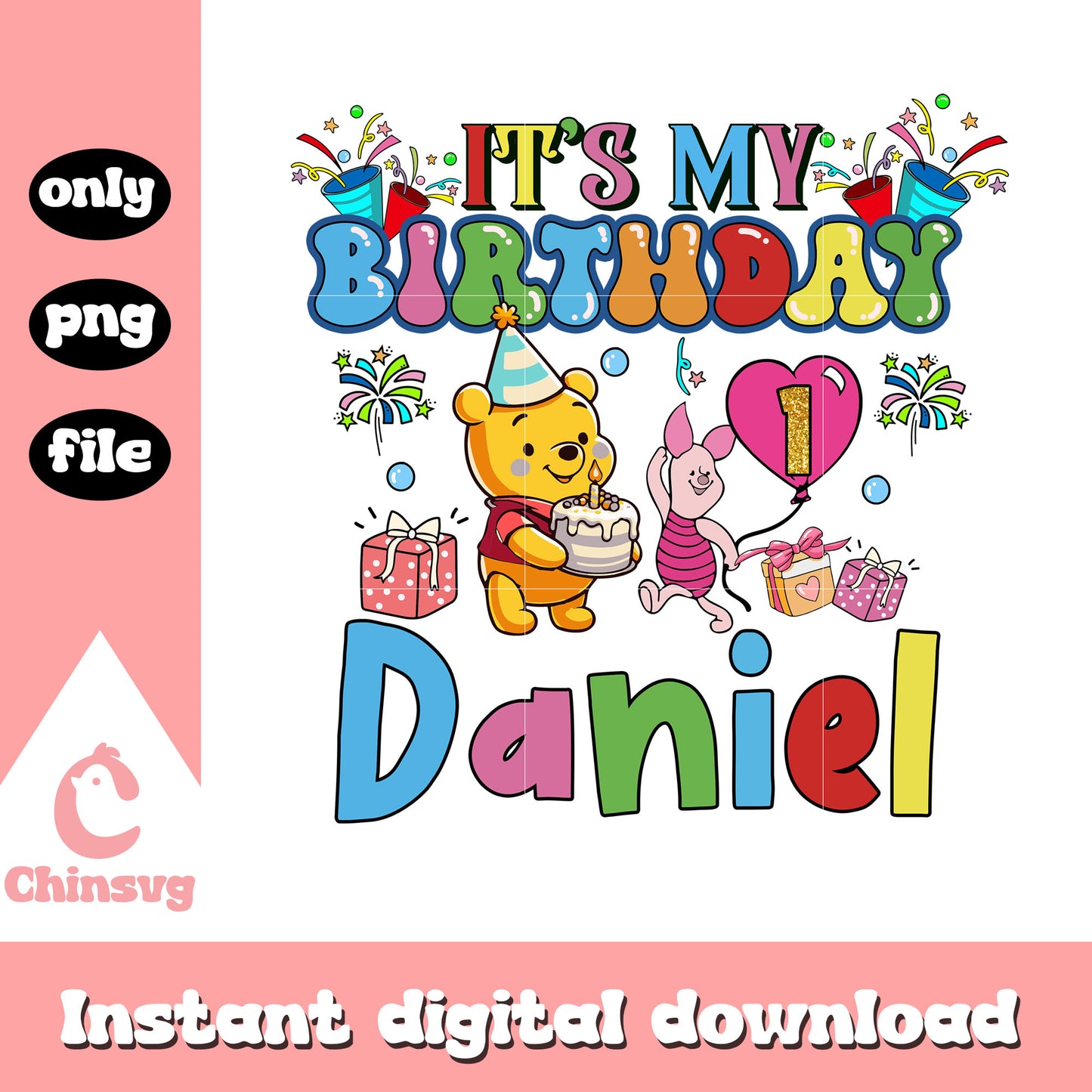 Pooh and piglet it's my birthday daniel png, birthday png