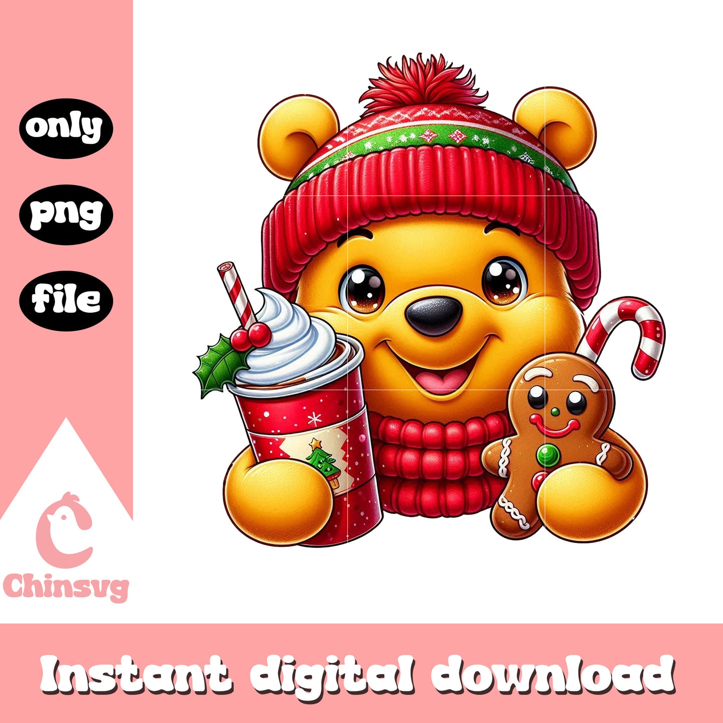 Pooh bear hear merry christmas png, winnie the pooh png
