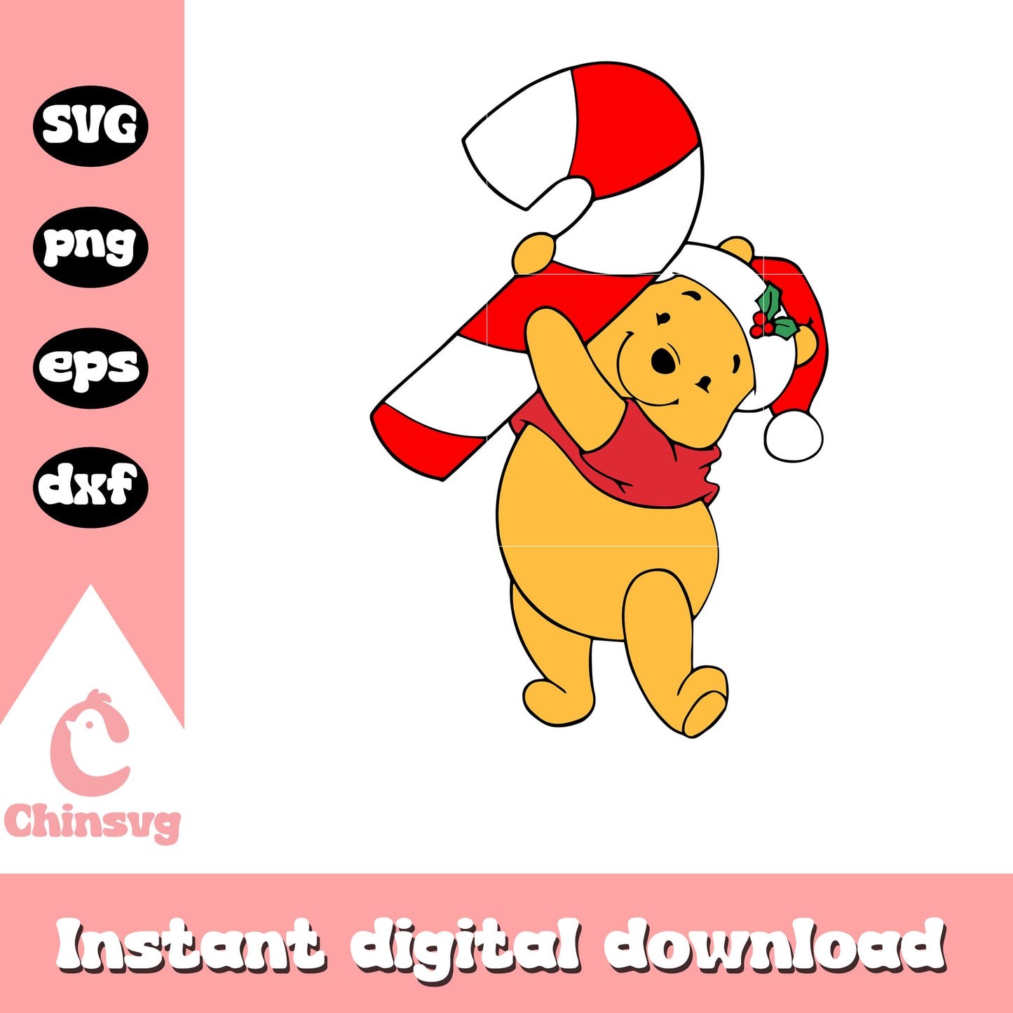 Pooh bear santa hat and christmas candy svg, christmas pooh svg
