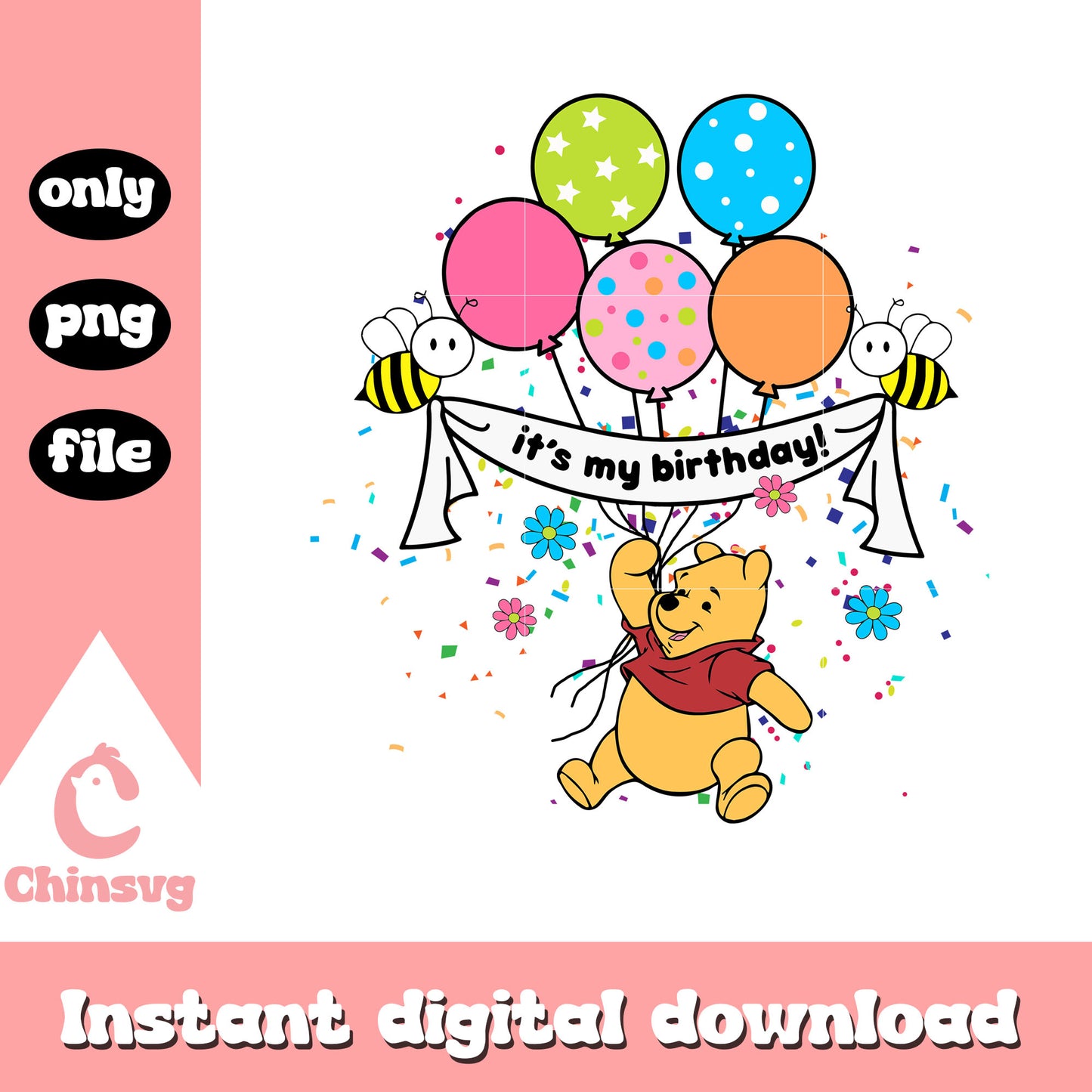 Pooh it's my birthday png, winnie the pooh png, disney birthday png