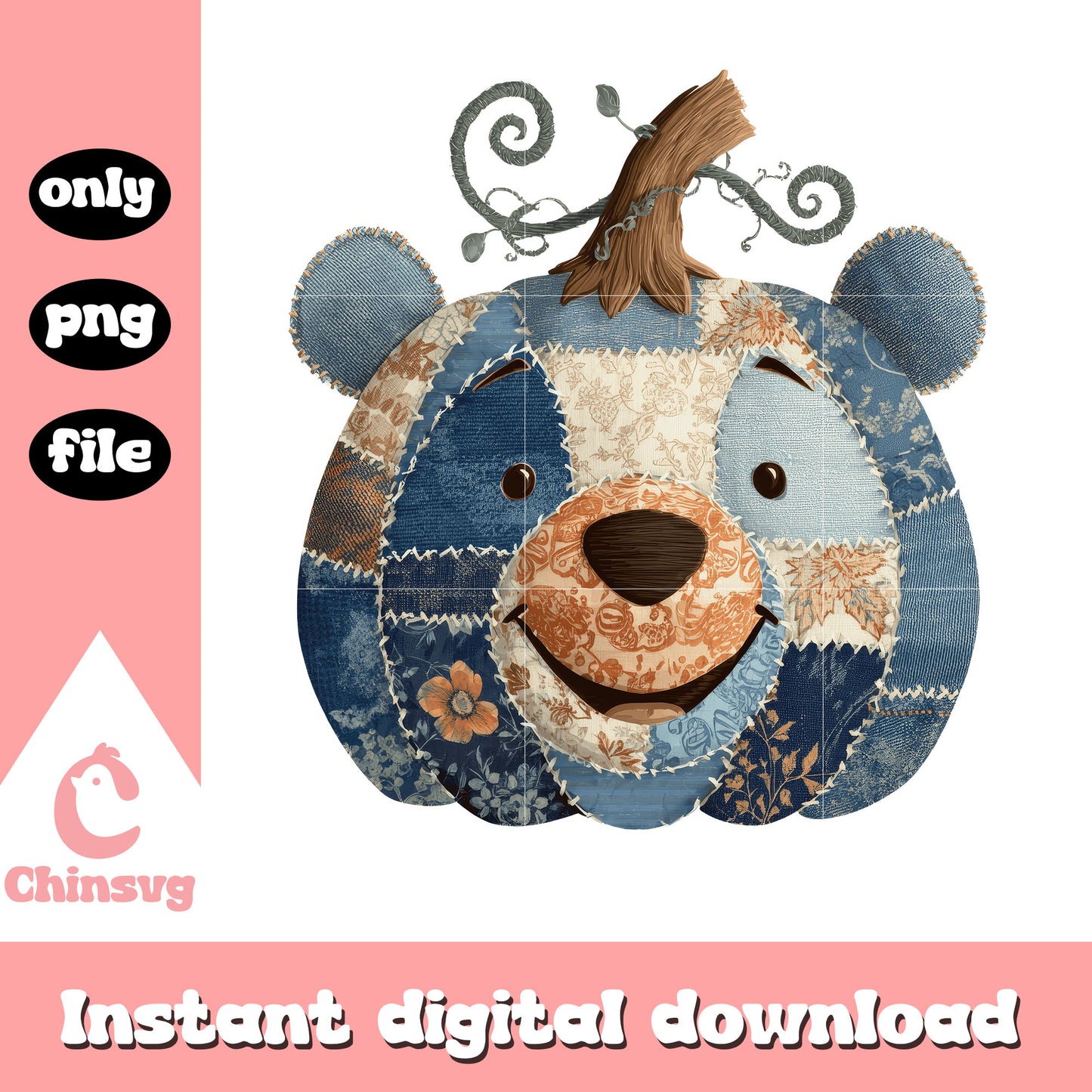 Pooh patchwork pumpkin halloween png, winnie the pooh png