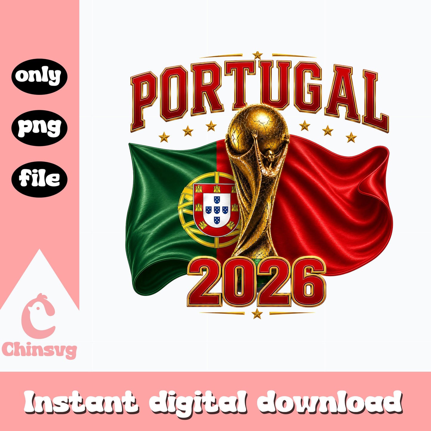 Portugal 2026 World Cup PNG, Soccer Trophy Flag, Football PNG