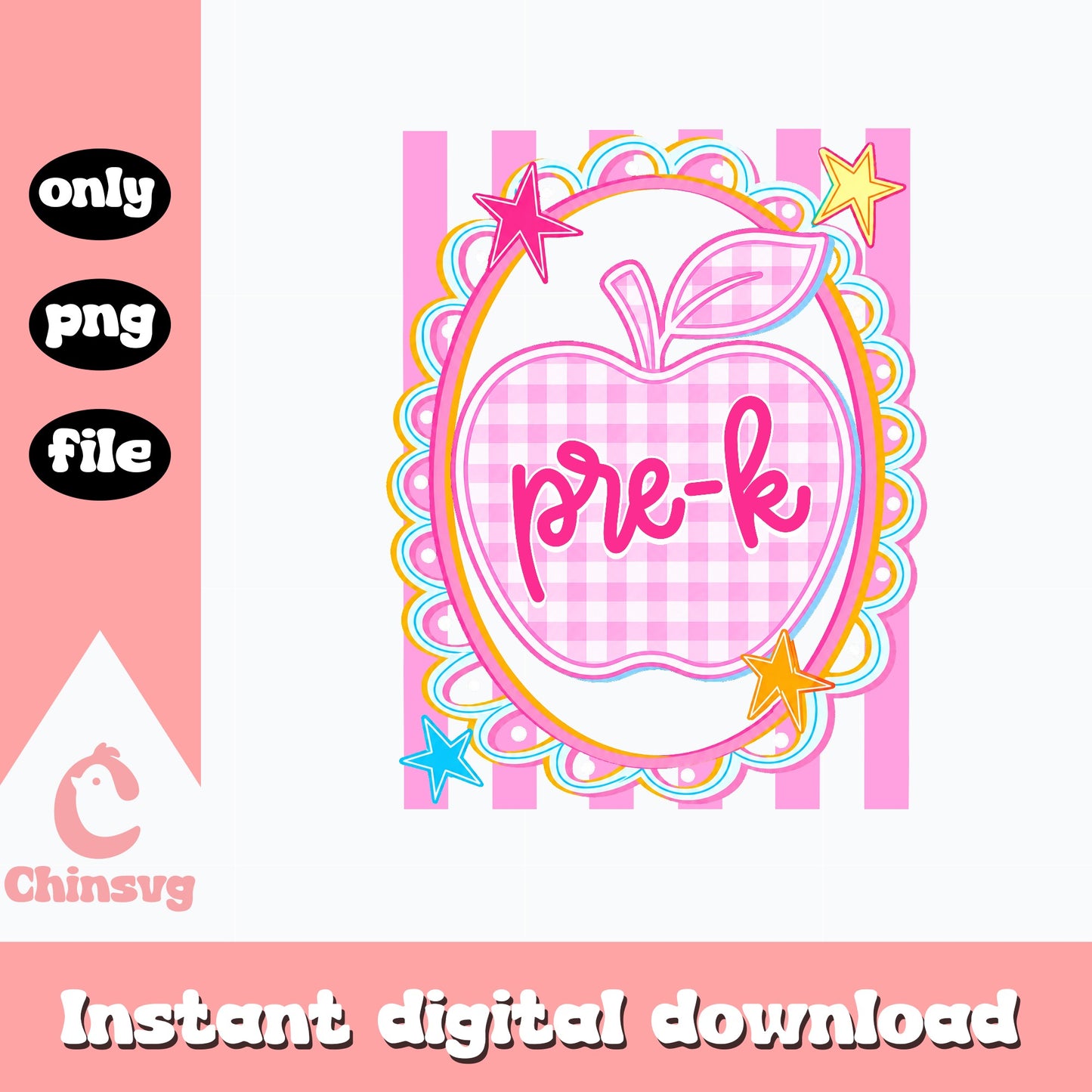 Pre-K Apple Gingham PNG, Back To School PNG, Teacher PNG
