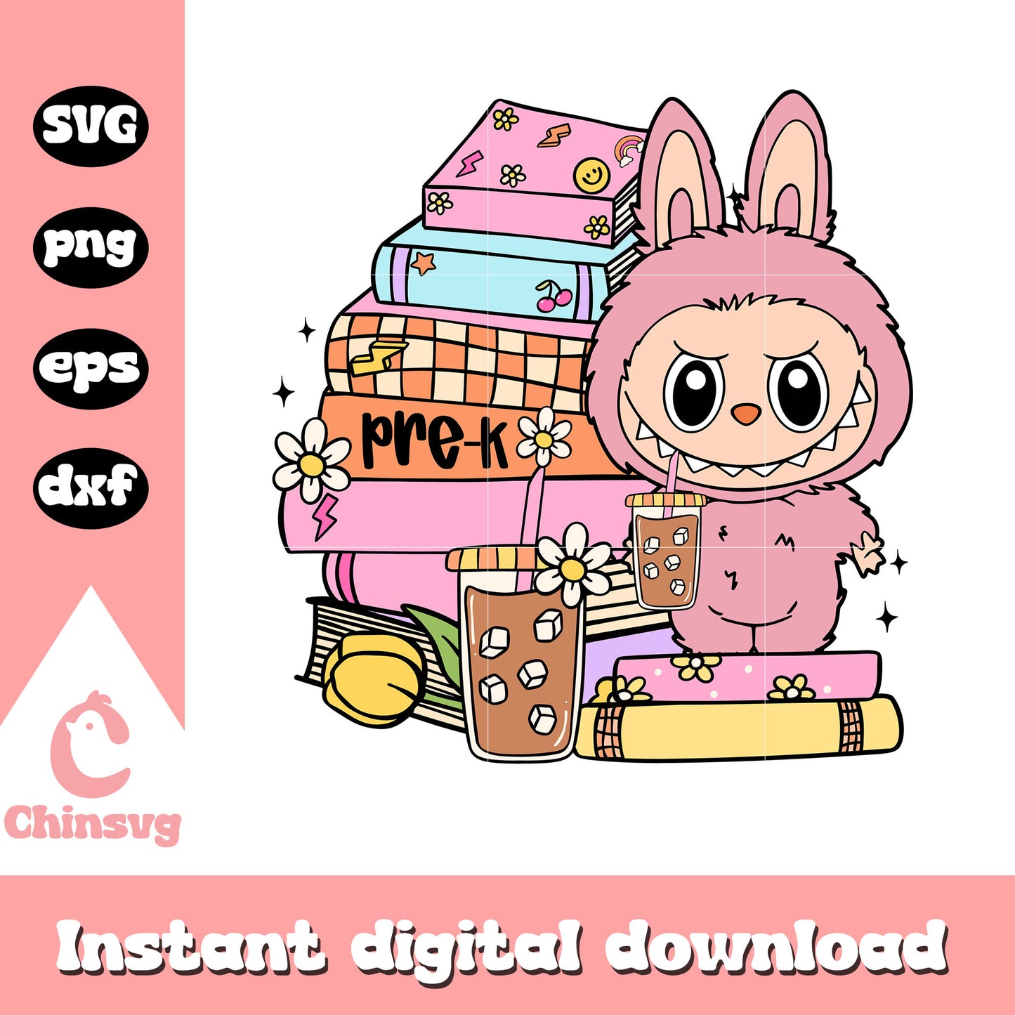 Pre-k pink labubu back to school design svg, labubu art svg