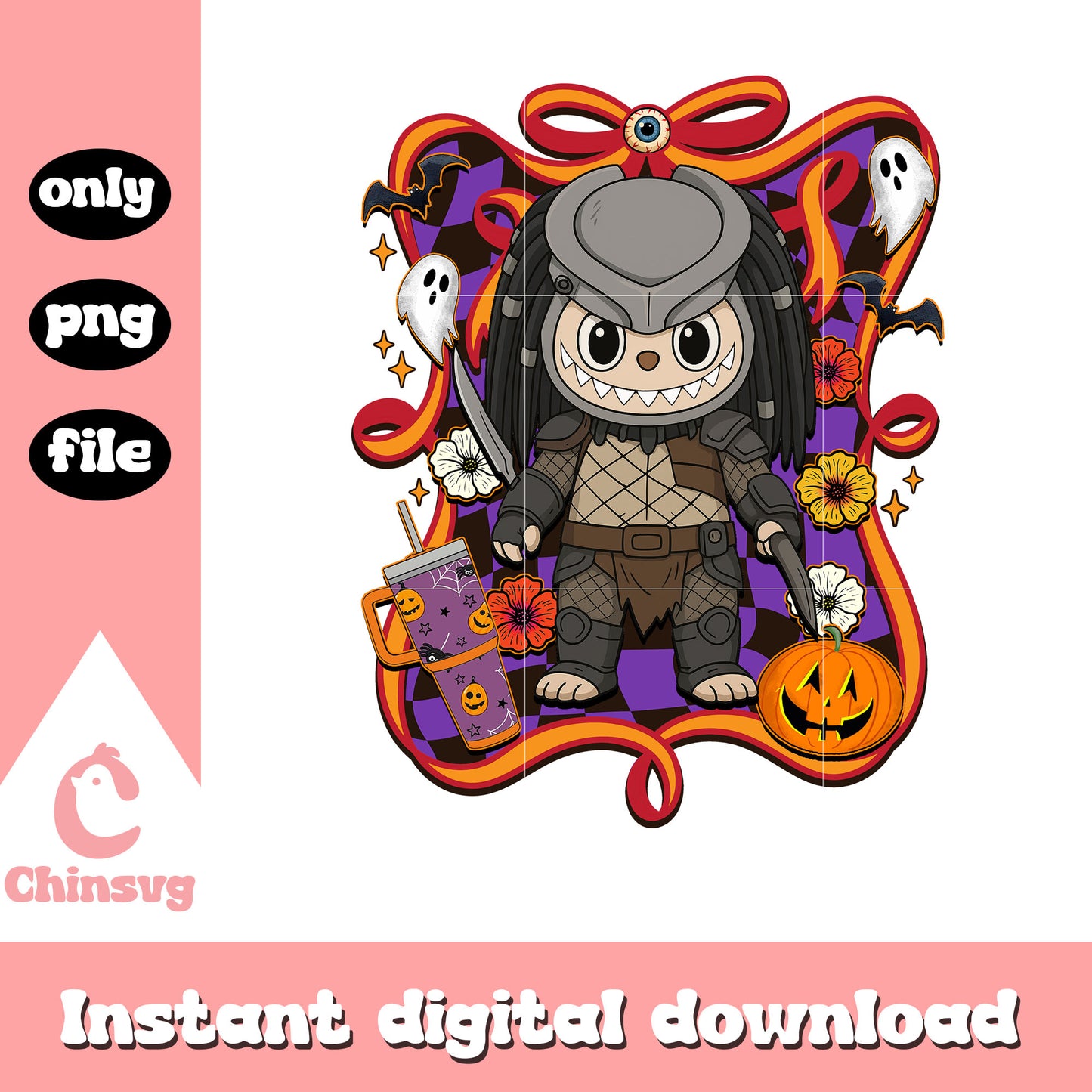 Predator halloween labubu bow png, predator character png