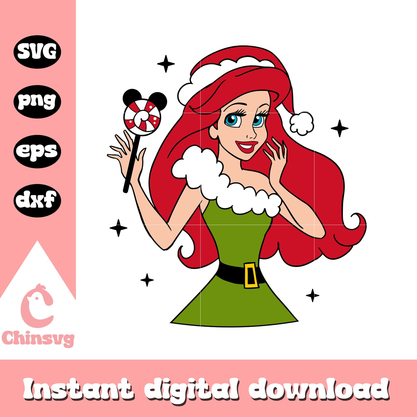 Princess ariel santa christmas svg, princess christmas disney svg