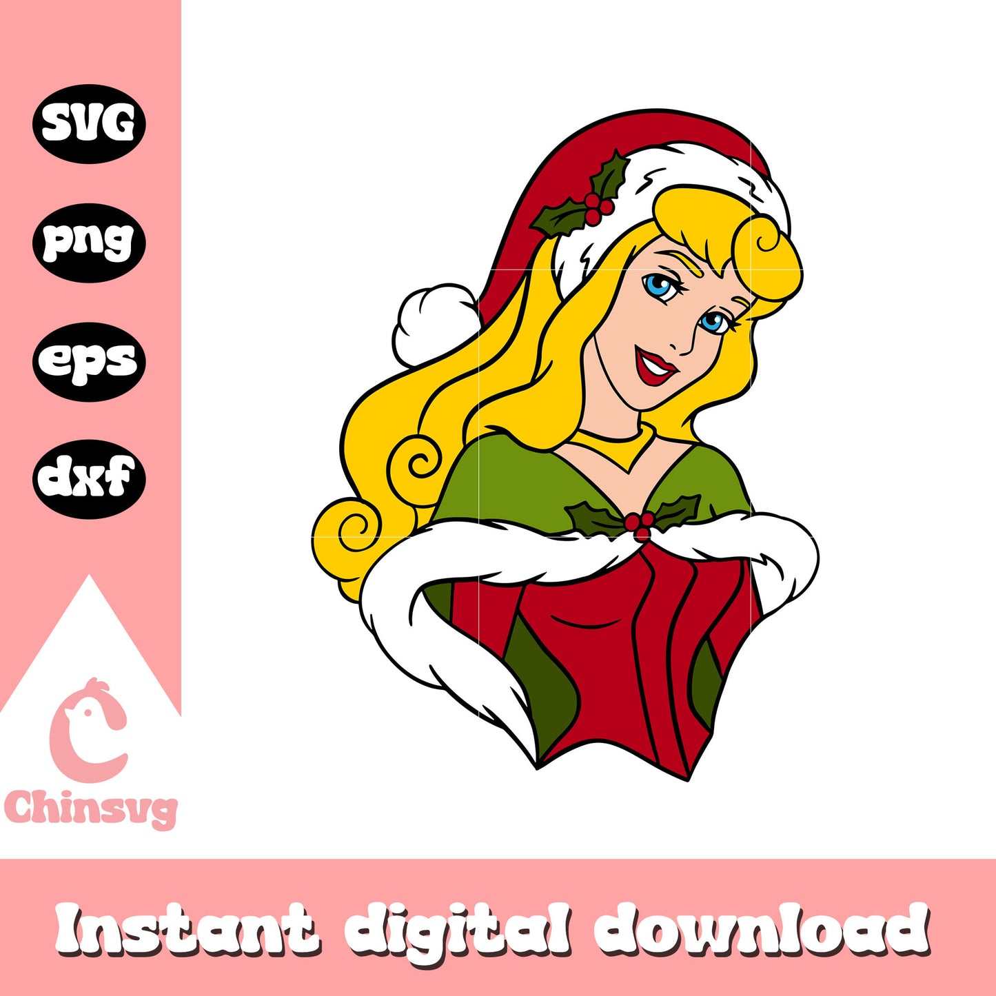 Princess aurora santa christmas svg, disney princess christmas svg