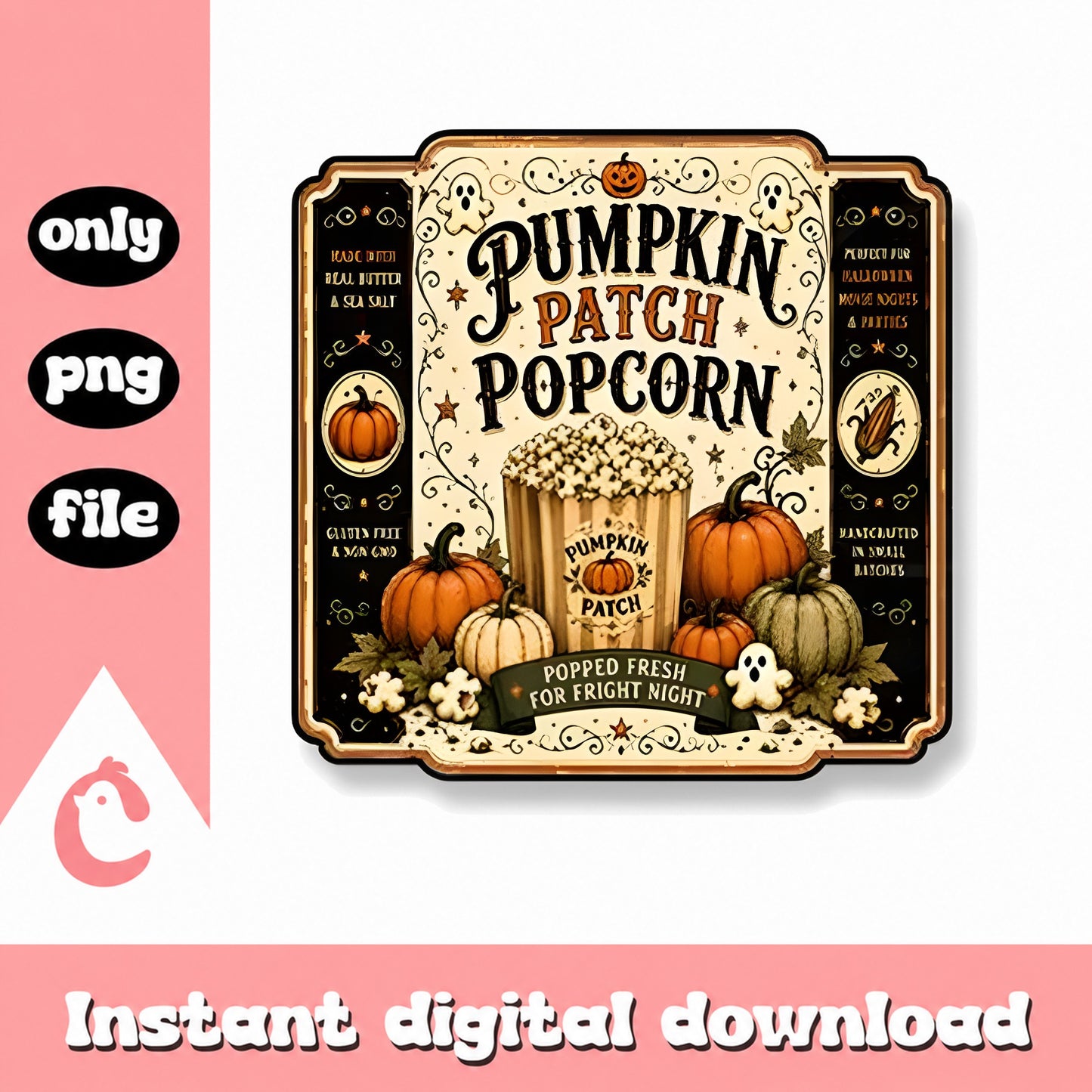 Pumpkin Patch Popcorn PNG, Halloween Fall Decor, Sublimation PNG