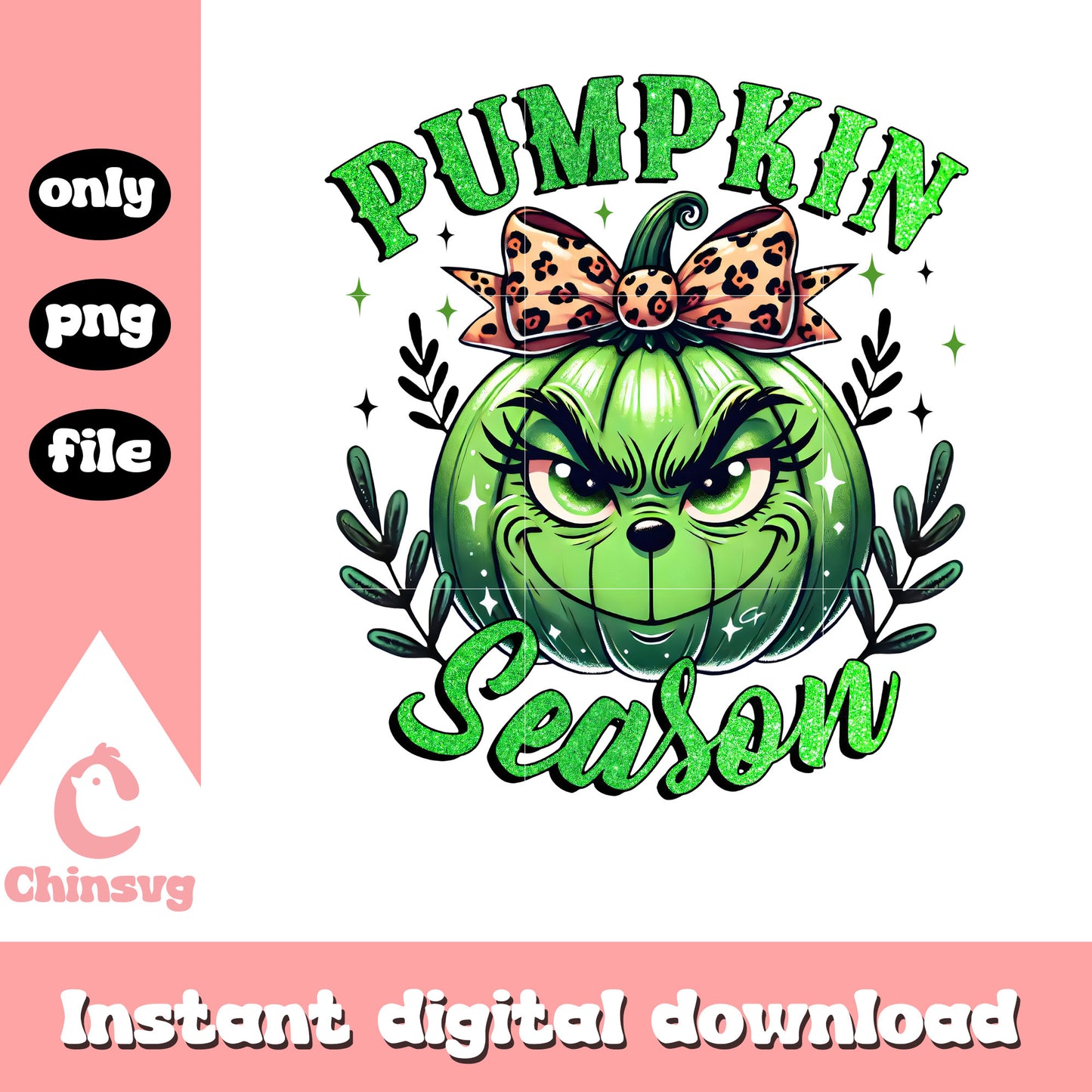 Pumpkin season green christmas design png, christmas pumpkins png