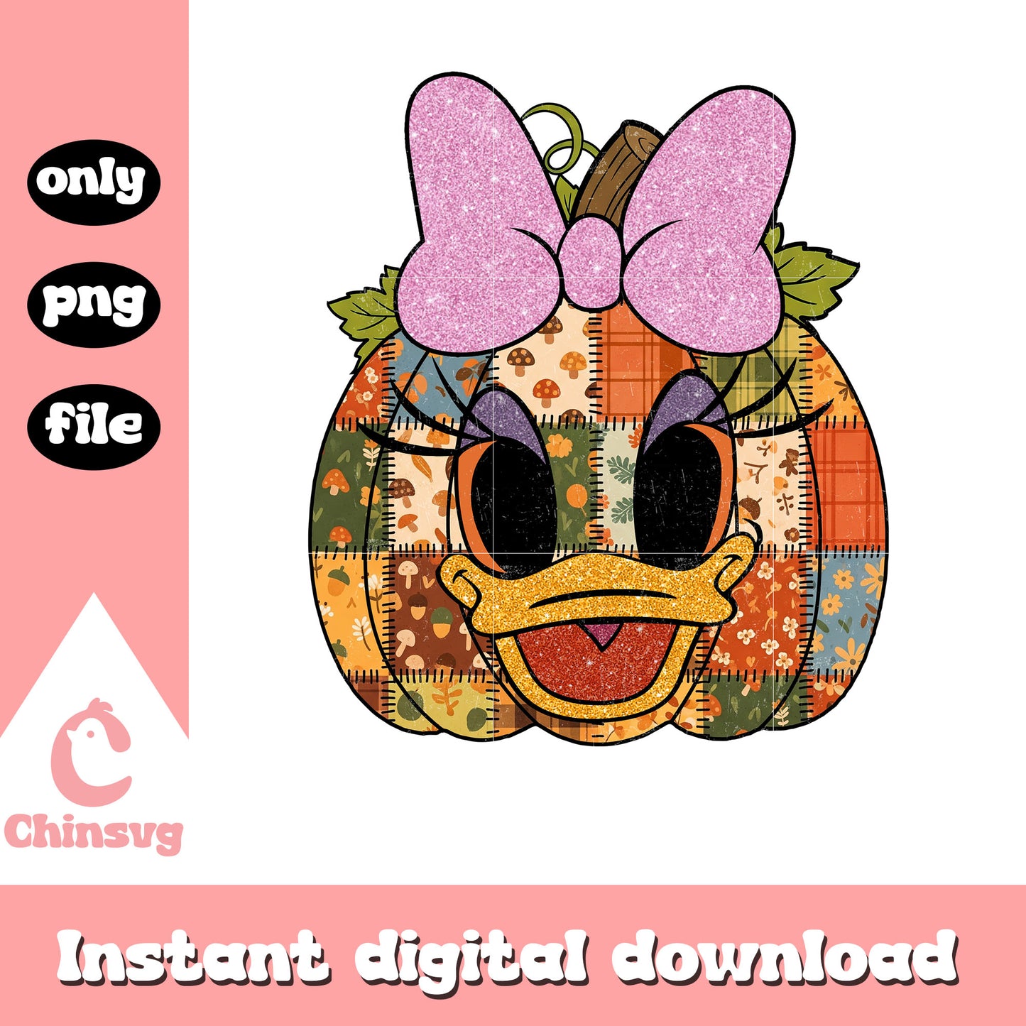 Pumpkin patchwork daisy halloween png, daisy halloween png