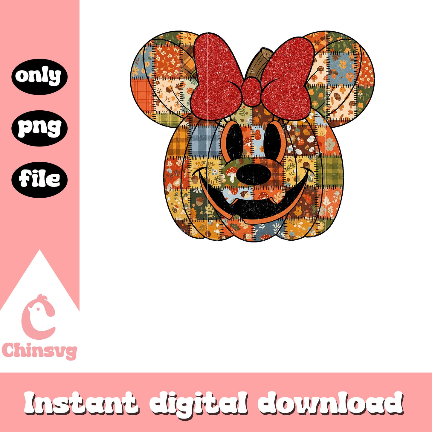 Pumpkin patchwork minnie halloween png, minnie halloween png