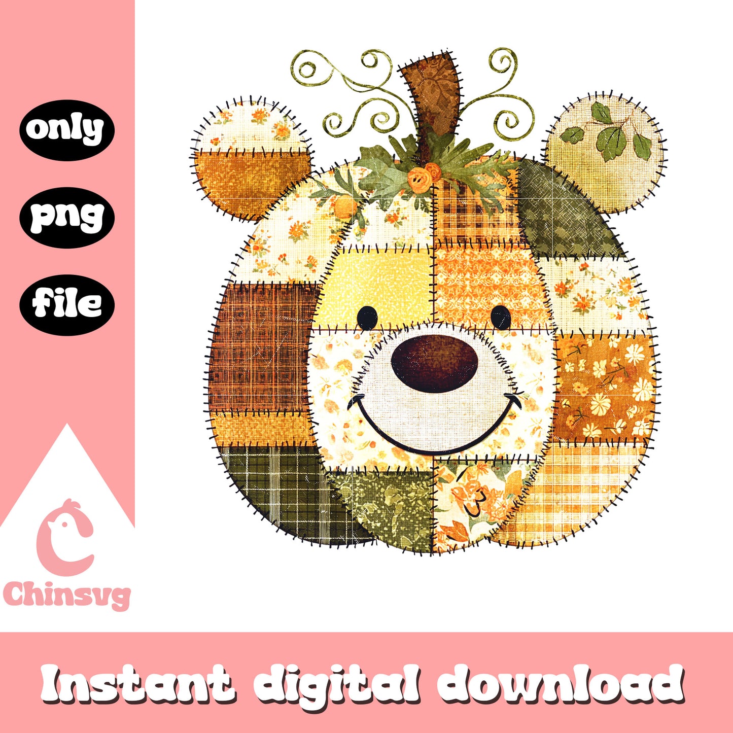 Pumpkin patchwork pooh halloween png, winnie the pooh halloween png