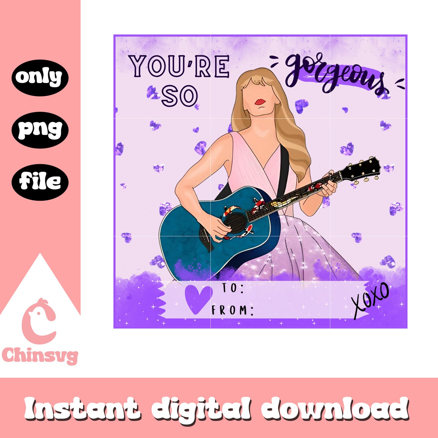Purple girl guitar valentine png, girls valentines outfits png