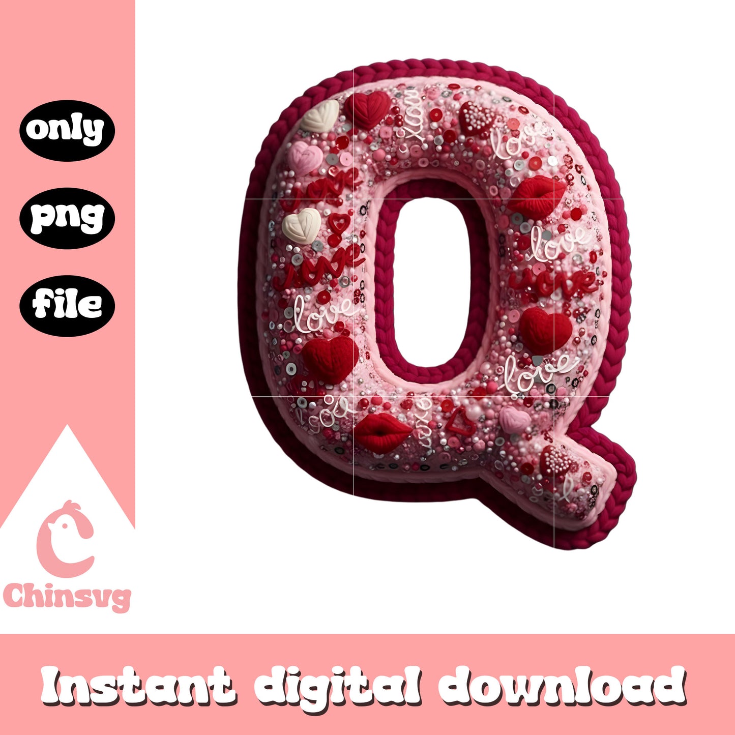 Q crochet alphabet valentine png, alphabet valentine png