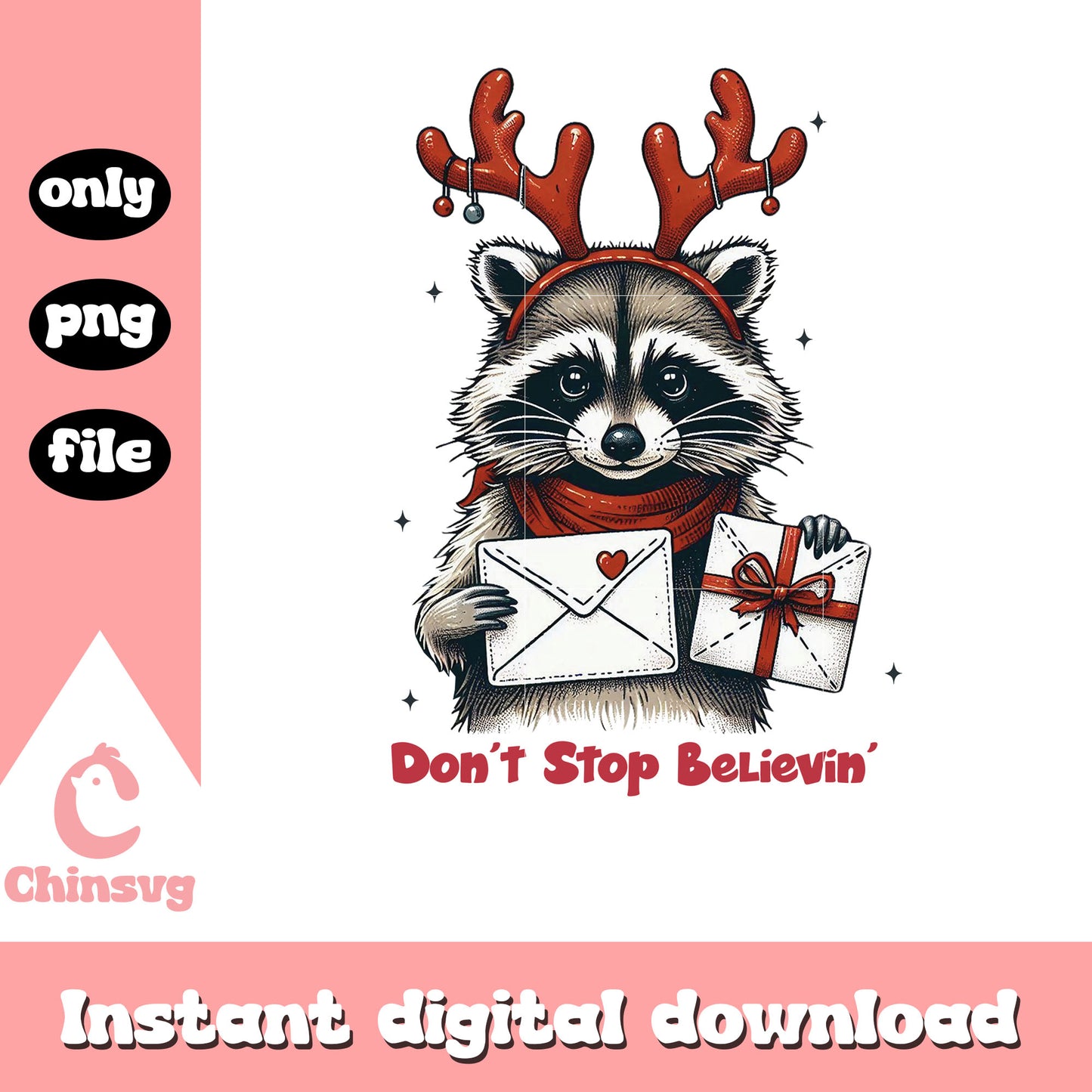 Raccoon don't stop believin christmas png, christmas raccoons png