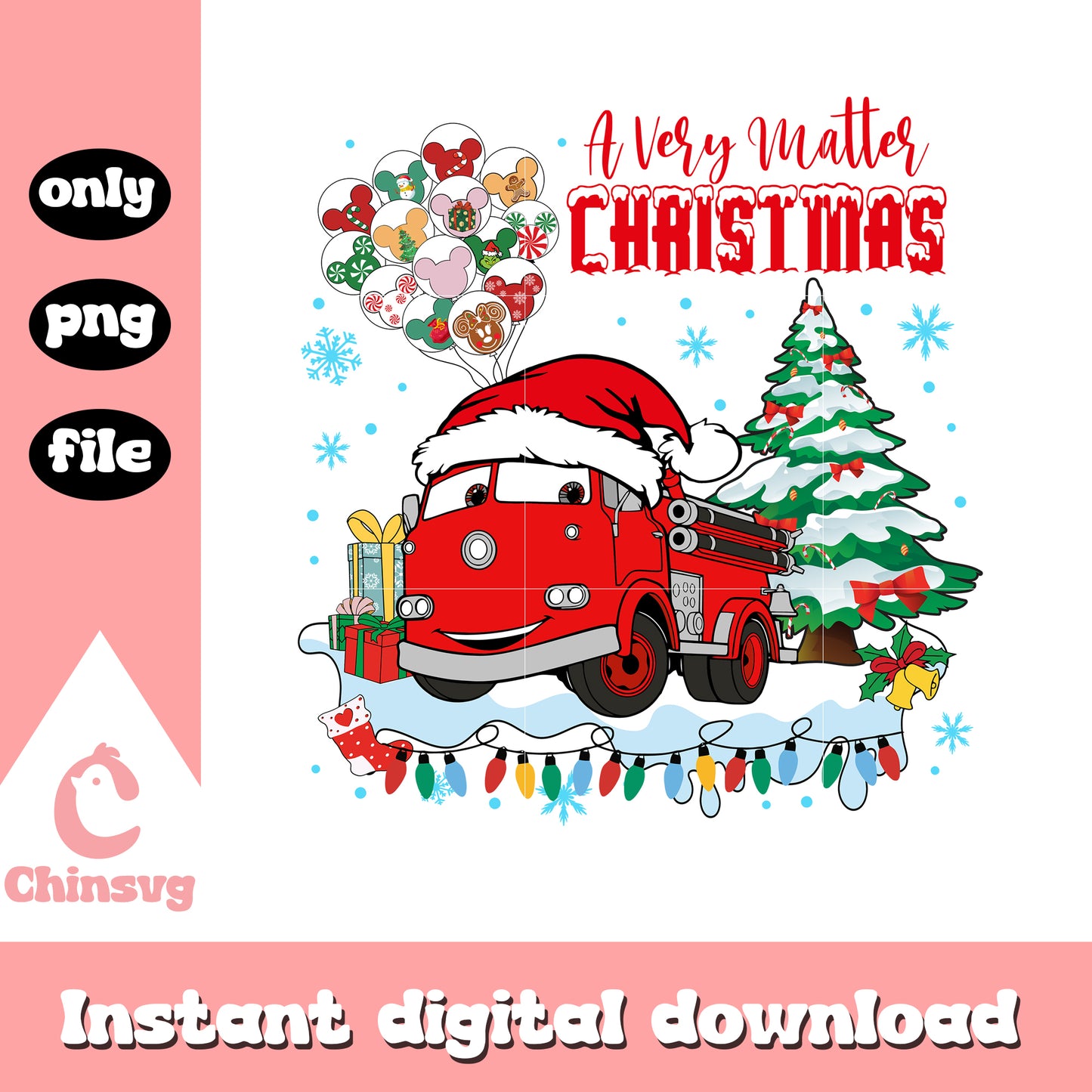 Red firetruck a very matter christmas png, disney cars christmas png