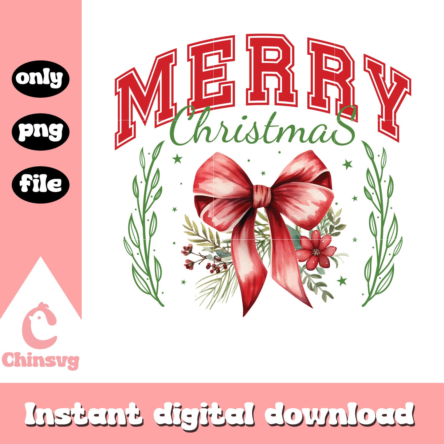 Red bow tie merry christmas design png, christmas wreath png