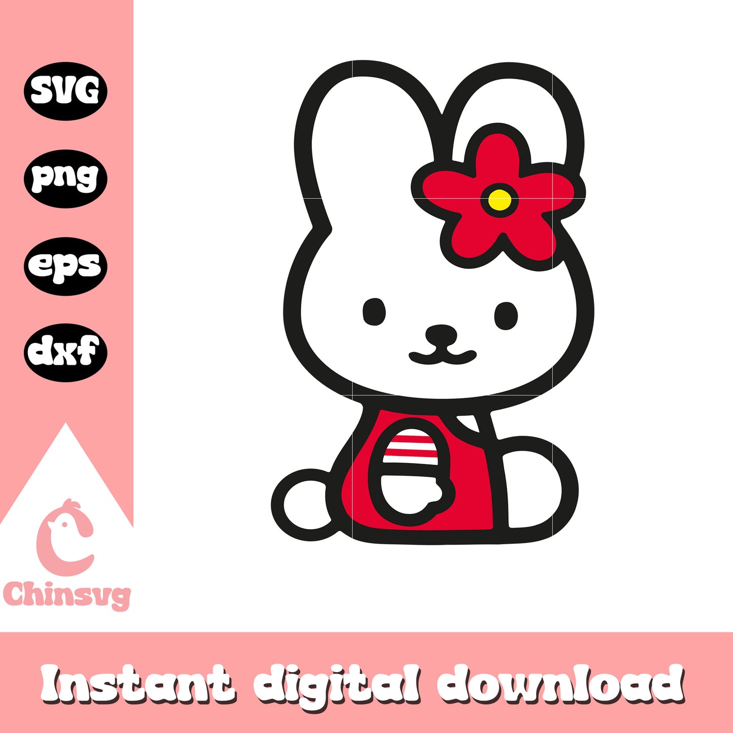Red bunny of hello kitty cat svg, hello kitty bunny svg, kitty cat svg