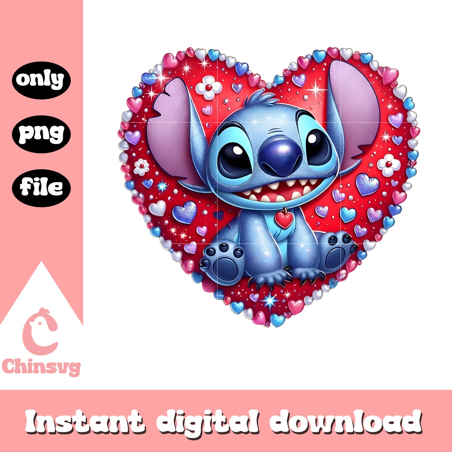 Red hearts stitch valentine png, stitch valentine png
